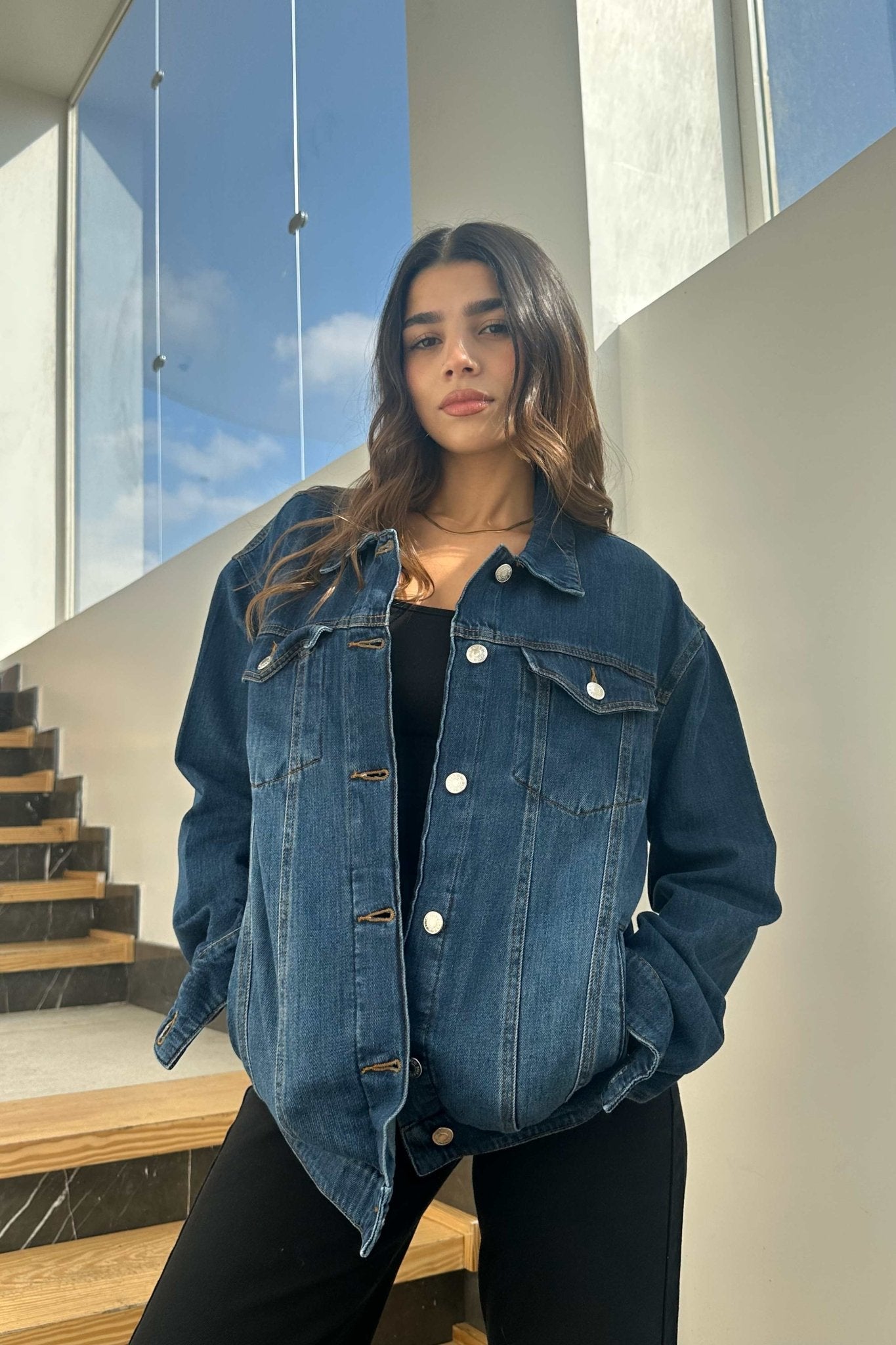 Oversized Denim Jacket - Dark Blue Wash Straight Fit. Denim Jacket CIZARO - Cizaro Jeans