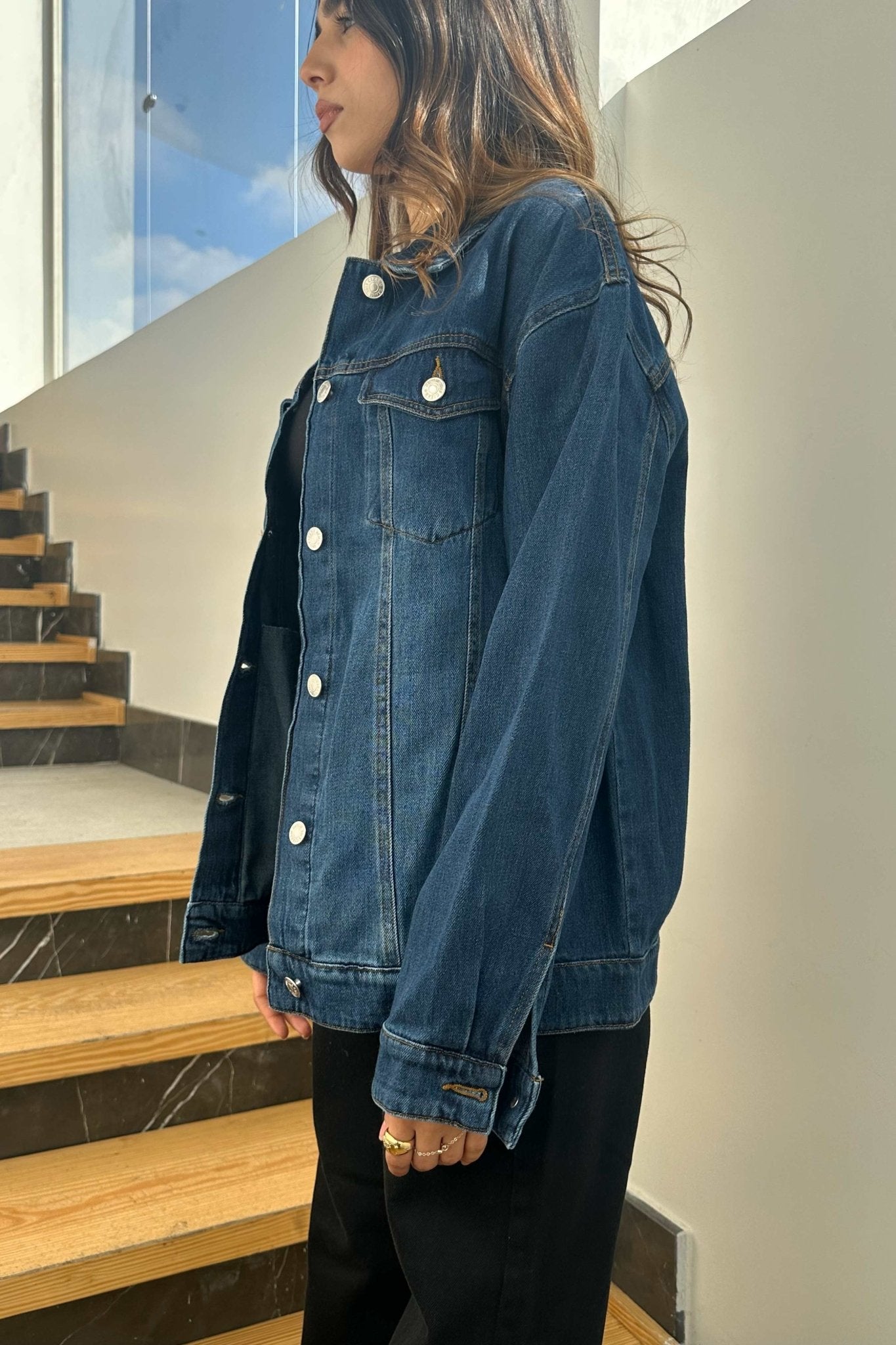 Oversized Denim Jacket - Dark Blue Wash Straight Fit. Denim Jacket CIZARO - Cizaro Jeans