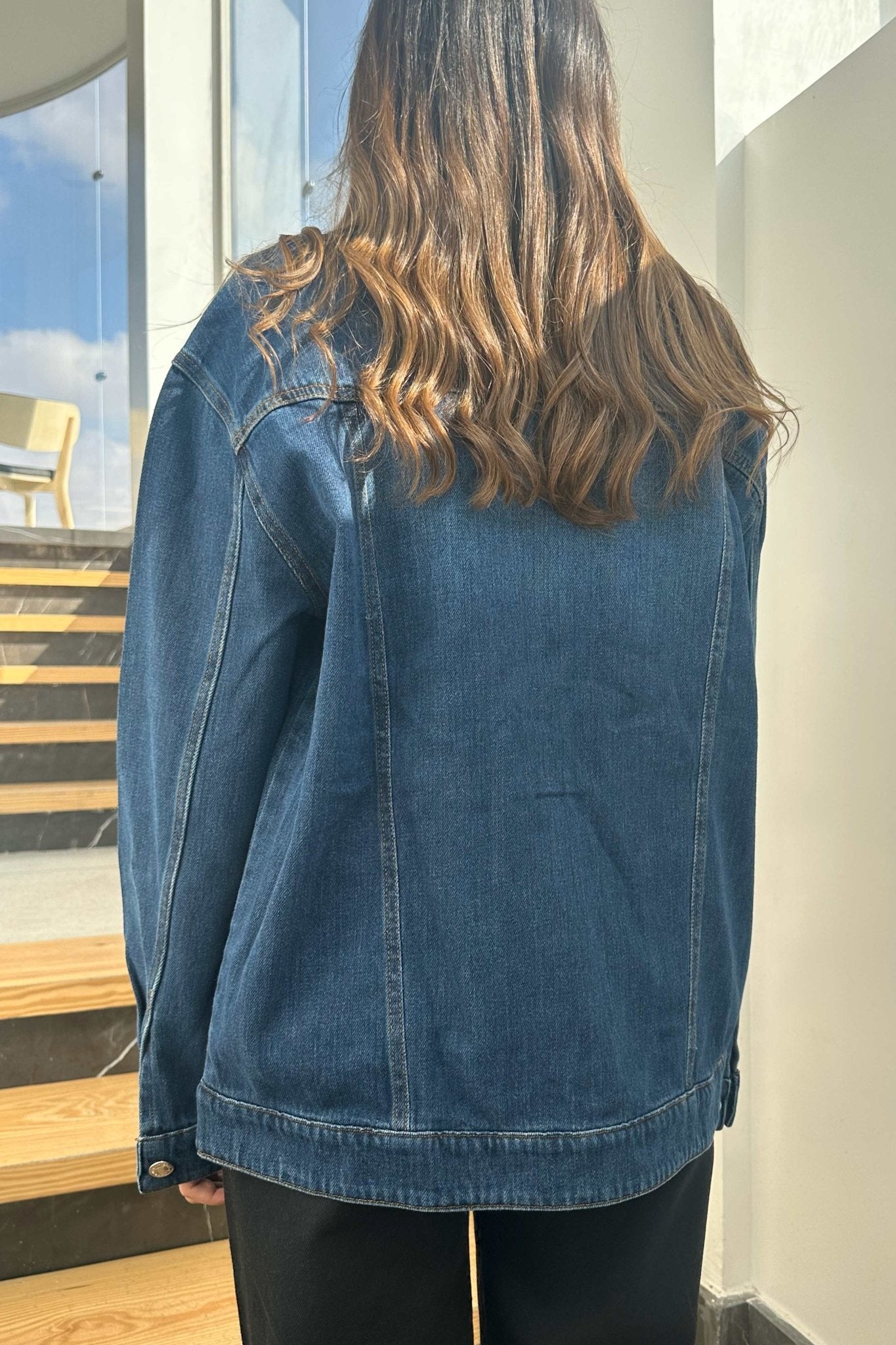 Oversized Denim Jacket - Dark Blue Wash Straight Fit. Denim Jacket CIZARO - Cizaro Jeans