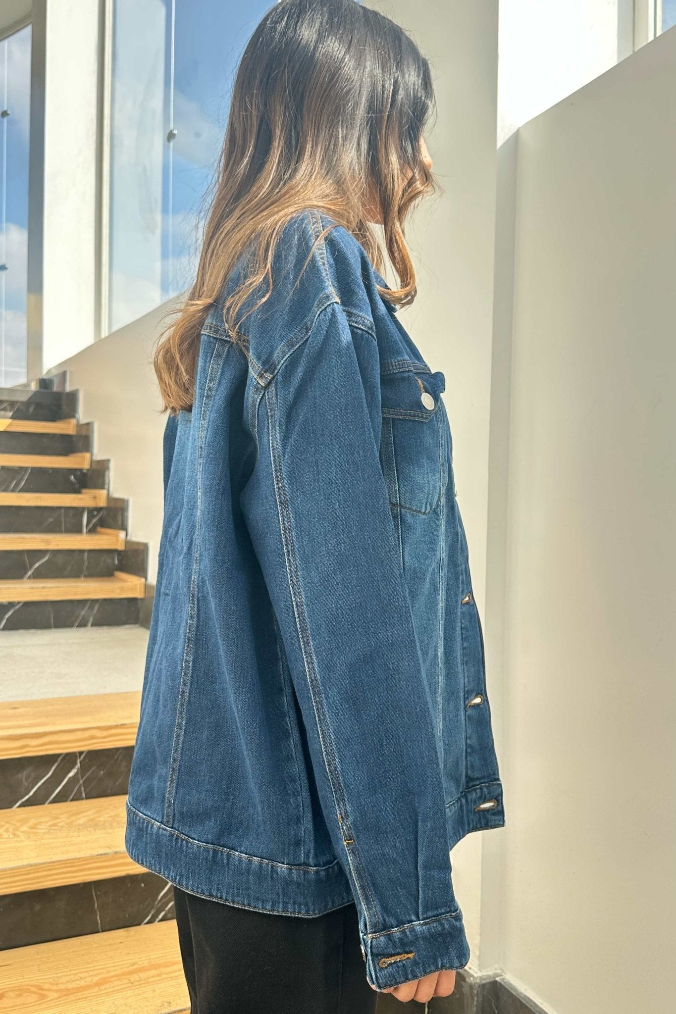 Oversized Denim Jacket - Dark Blue Wash Straight Fit. Denim Jacket CIZARO - Cizaro Jeans