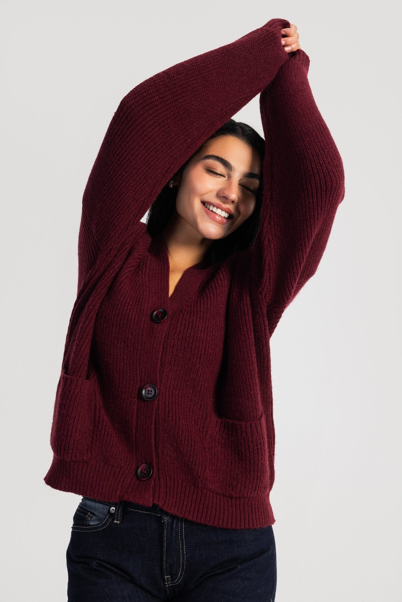 Knit Cardigan – Chunky Relaxed Burgundy Cardigan CIZARO - Cizaro Jeans