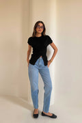 Mom Fit – Mid-Rise Powder Blue Jeans momfit CIZARO - Cizaro Jeans
