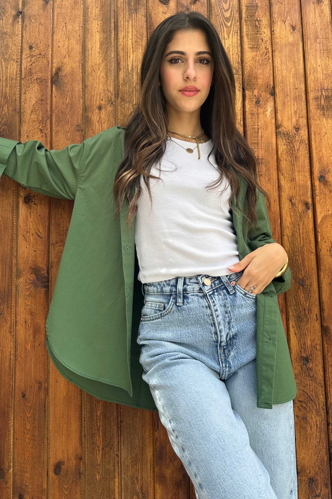 Oversized - Olive Green Shirt Shirt CIZNEW - Cizaro Jeans