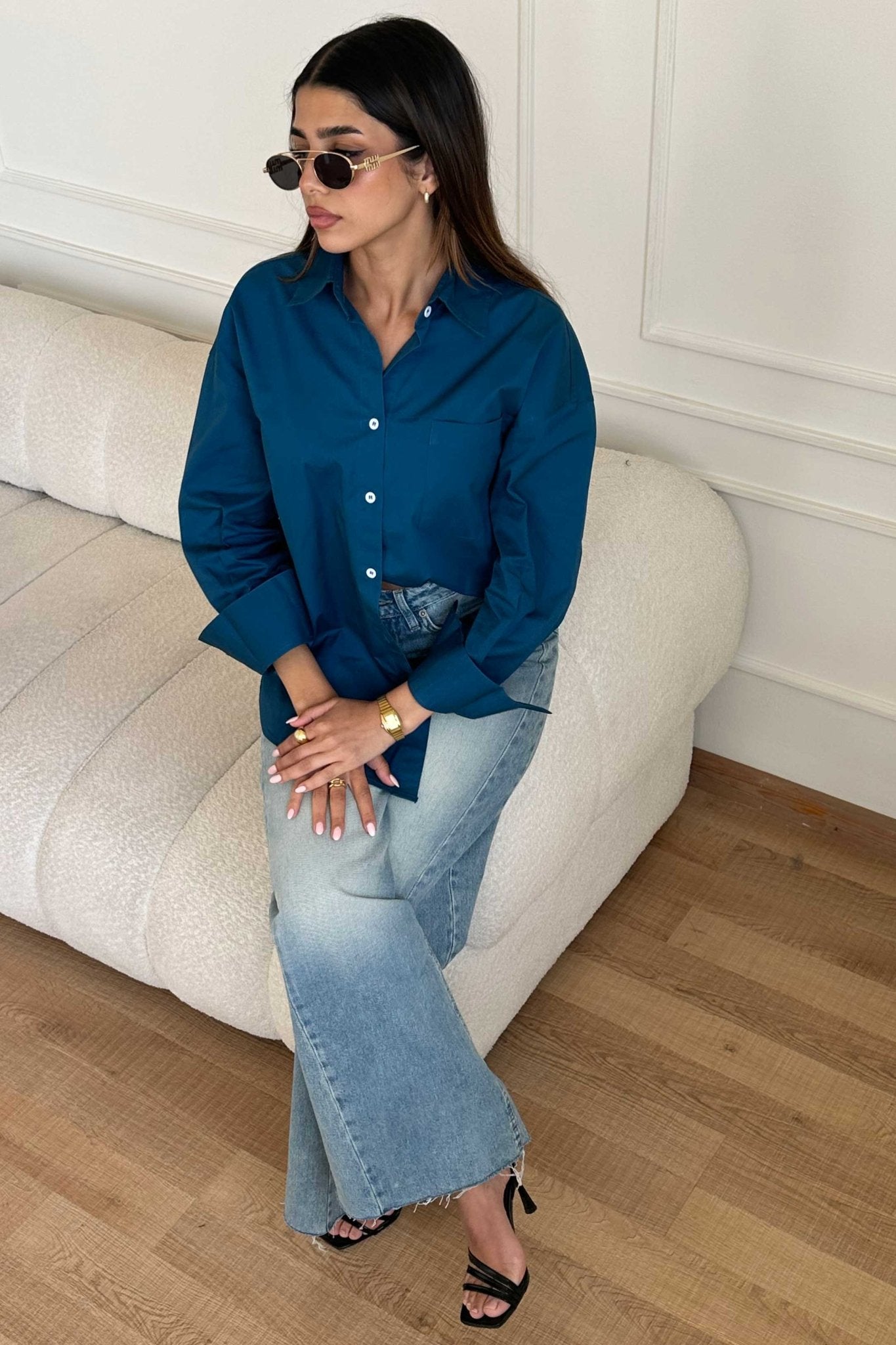 Oversized - Deep Teal Button-Down Shirt Shirt CIZNEW - Cizaro Jeans