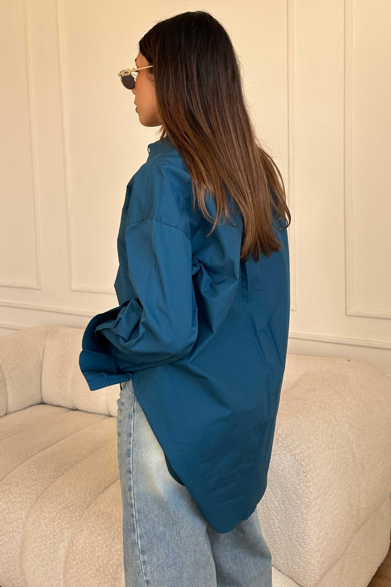 Oversized - Deep Teal Button-Down Shirt Shirt CIZNEW - Cizaro Jeans