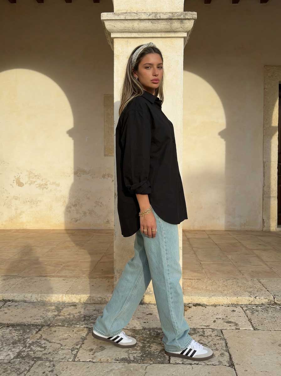 Oversized Poplin Shirt – Black Shirt CIZARO - Cizaro Jeans