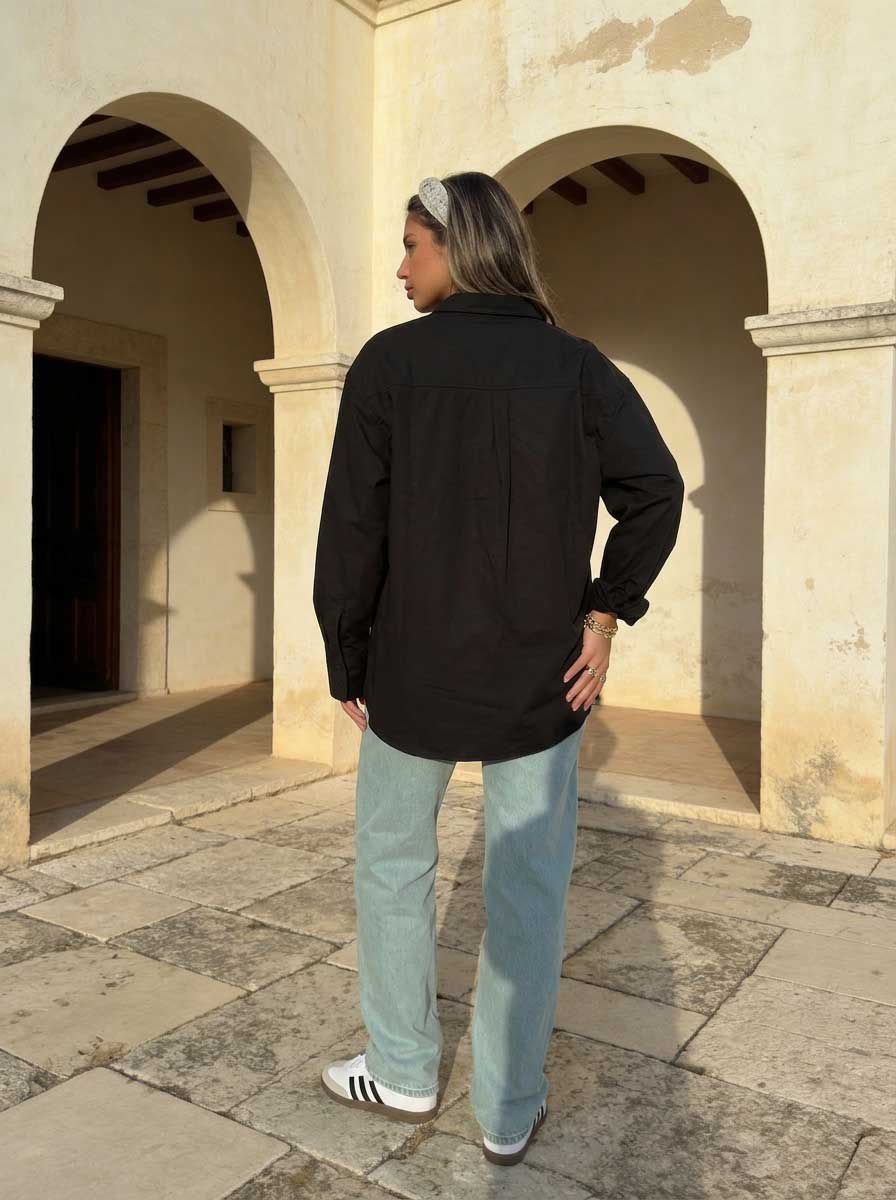 Oversized Poplin Shirt – Black Shirt CIZARO - Cizaro Jeans
