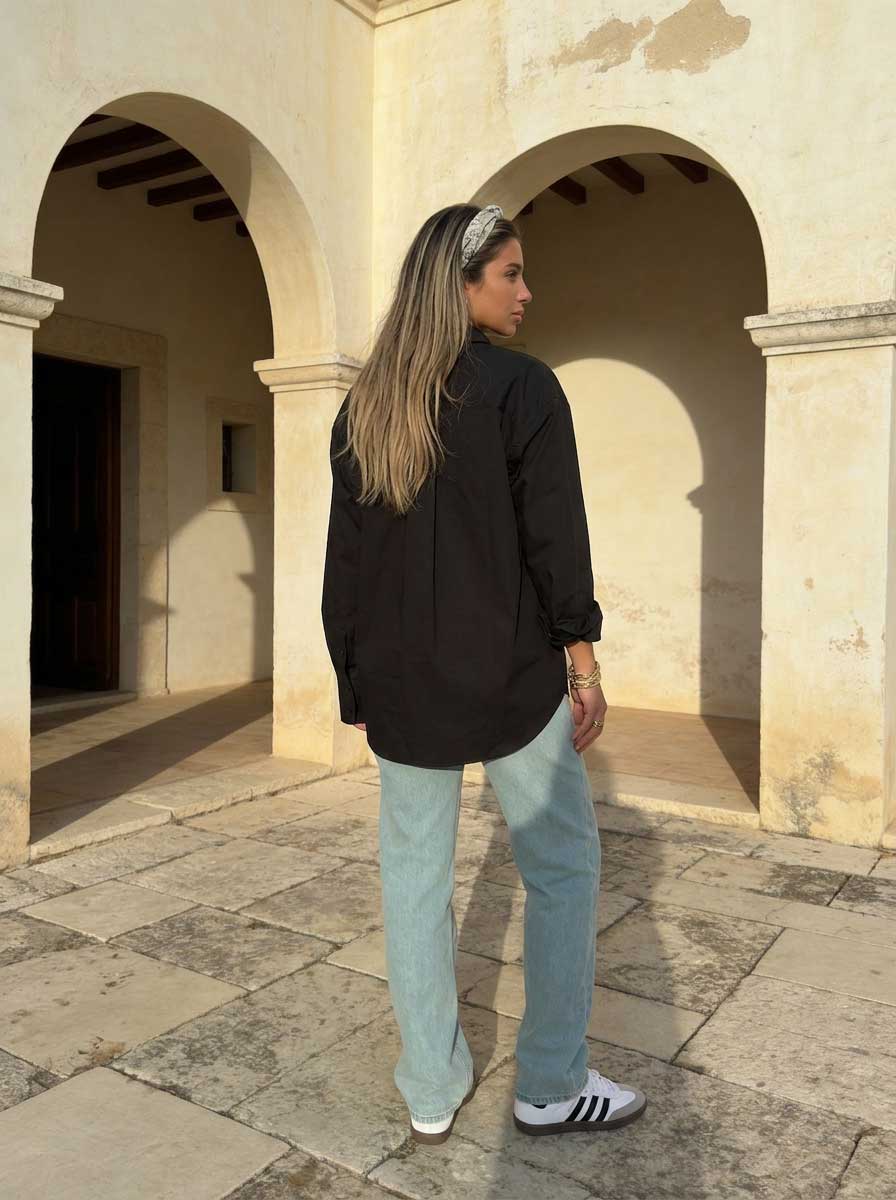 Oversized Poplin Shirt – Black Shirt CIZARO - Cizaro Jeans