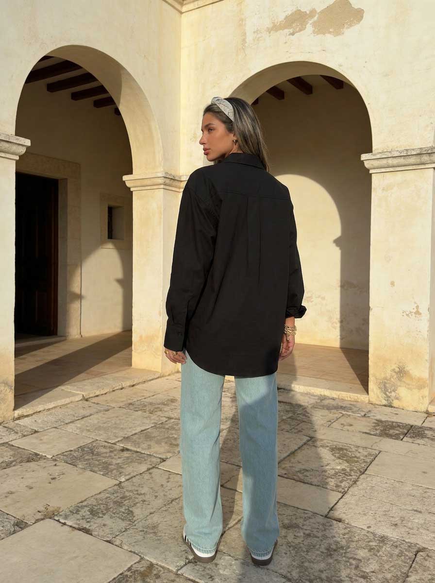 Oversized Poplin Shirt – Black Shirt CIZARO - Cizaro Jeans