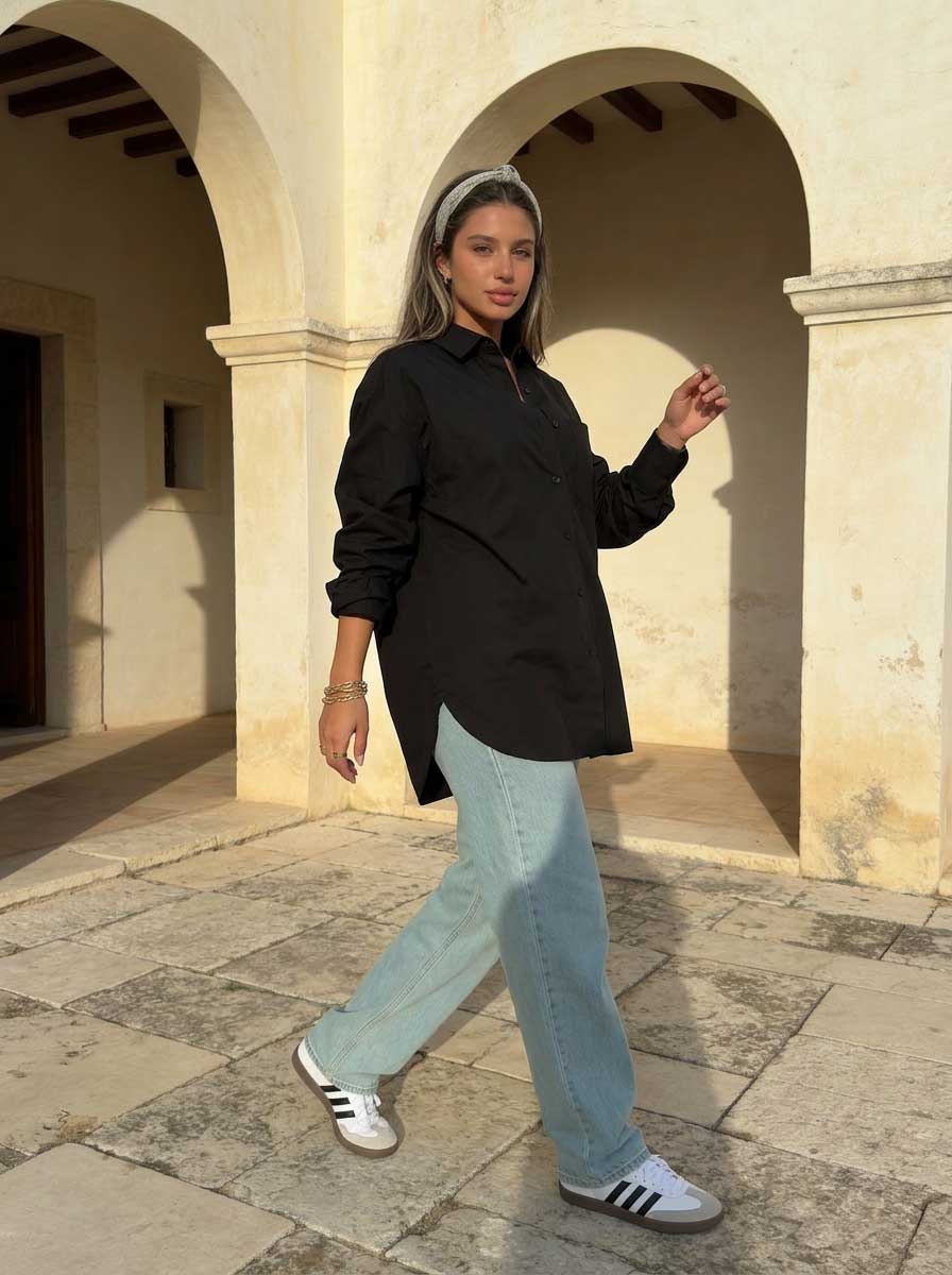 Oversized Poplin Shirt – Black Shirt CIZARO - Cizaro Jeans