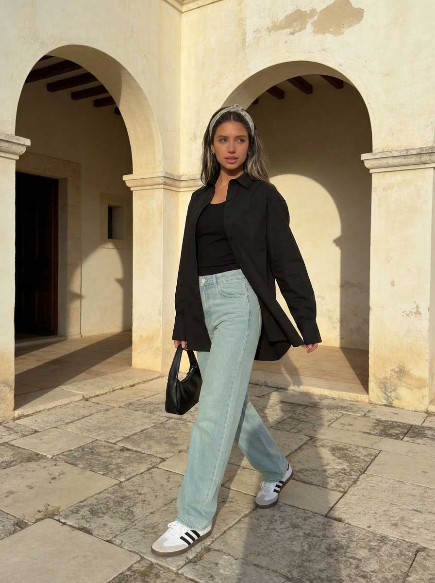 Oversized Poplin Shirt – Black Shirt CIZARO - Cizaro Jeans