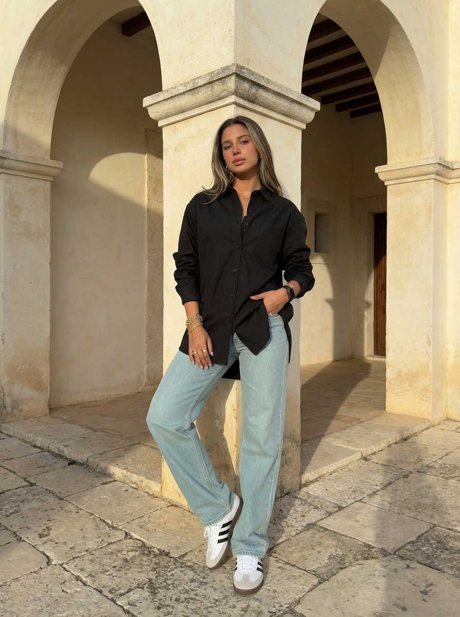 Oversized Poplin Shirt – Black Shirt CIZARO - Cizaro Jeans