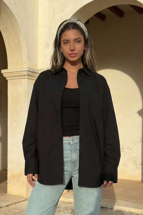 Oversized Poplin Shirt – Black Shirt CIZARO - Cizaro Jeans