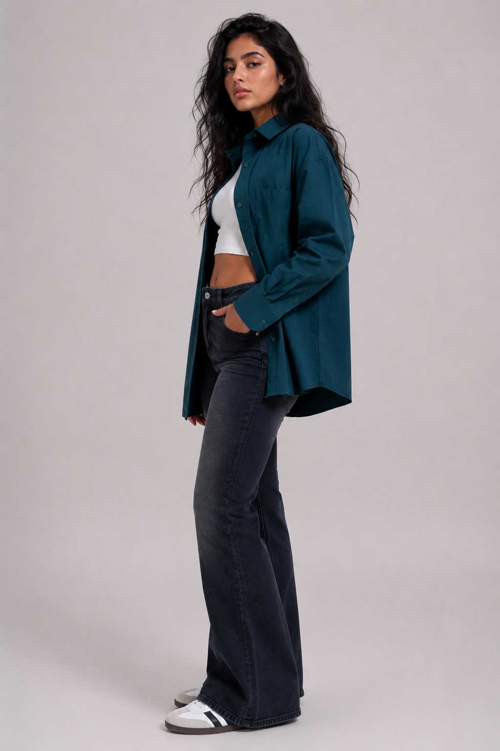 Oversized Poplin Shirt – Dark Teal Shirt CIZARO - Cizaro Jeans