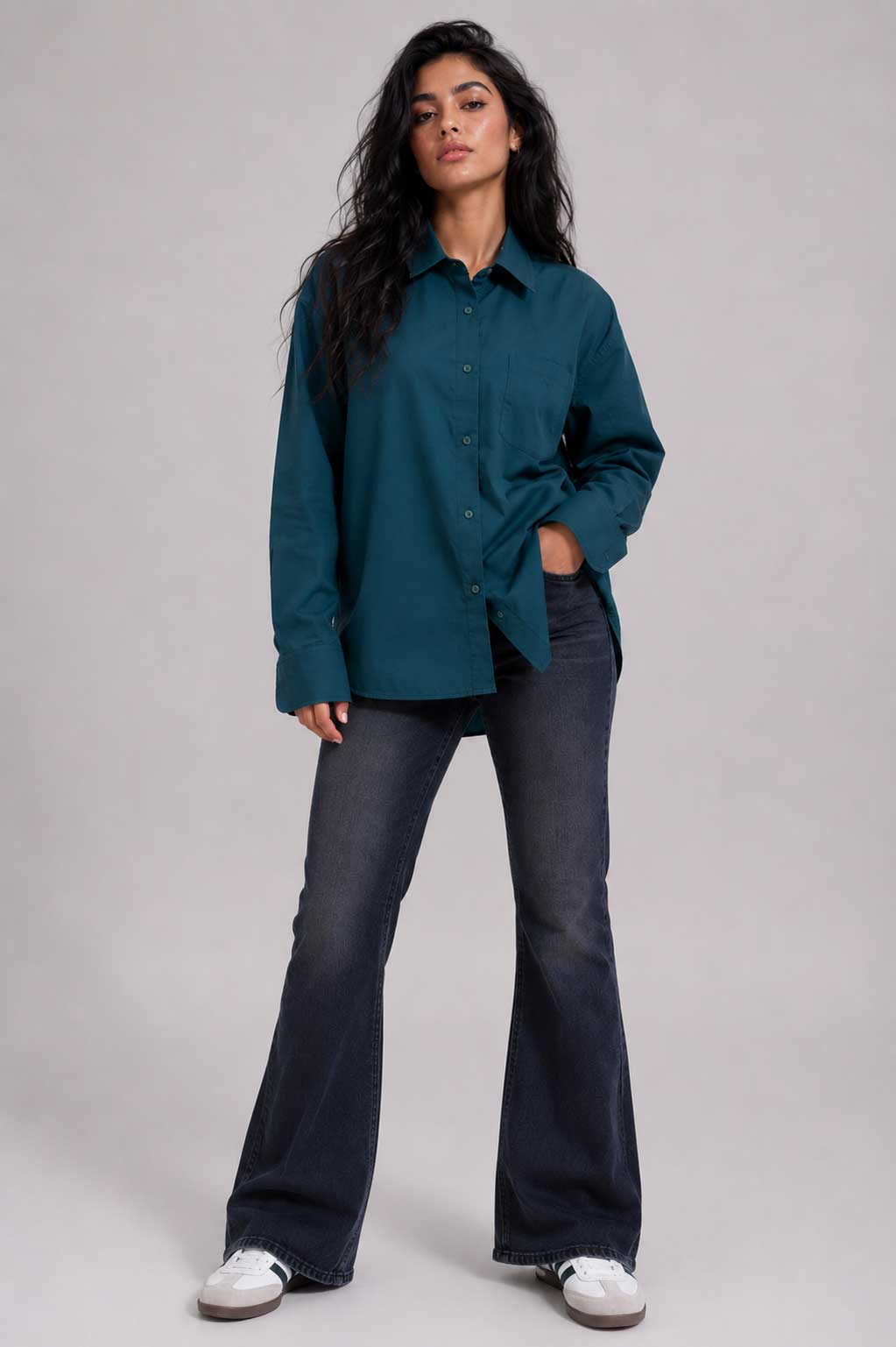Oversized Poplin Shirt – Dark Teal