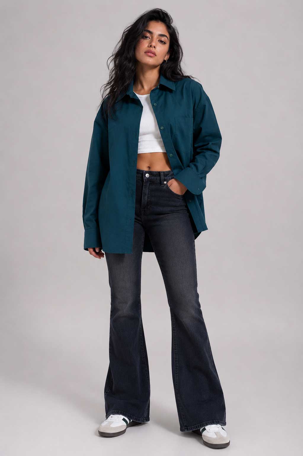 Oversized Poplin Shirt – Dark Teal