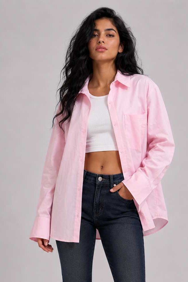 Oversized Poplin Shirt – Pink T shirt CIZARO - Cizaro Jeans