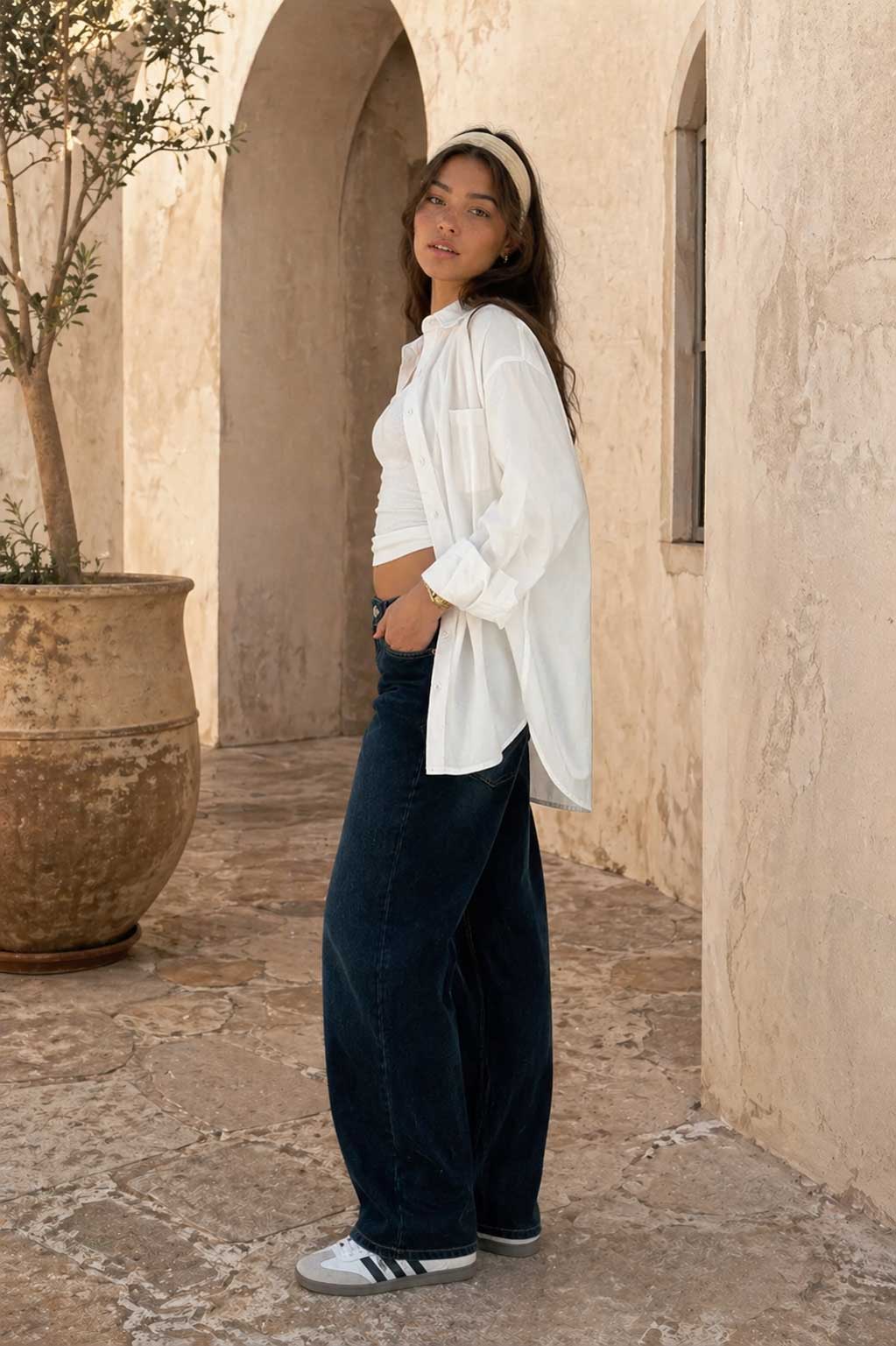 Oversized Poplin Shirt – White Shirt CIZARO - Cizaro Jeans