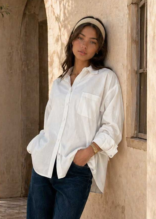 Oversized Poplin Shirt – White Shirt CIZARO - Cizaro Jeans
