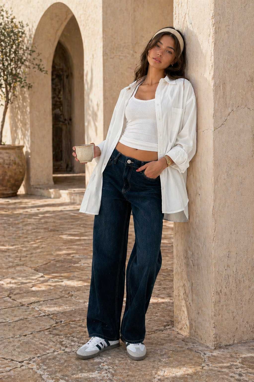 Oversized Poplin Shirt – White Shirt CIZARO - Cizaro Jeans