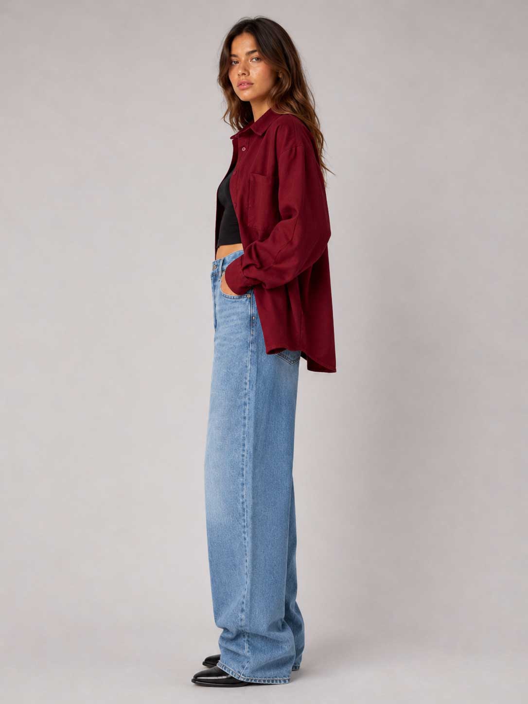 Burgundy Oversized Shirt – Linen Effect linen shirt CIZARO - Cizaro Jeans