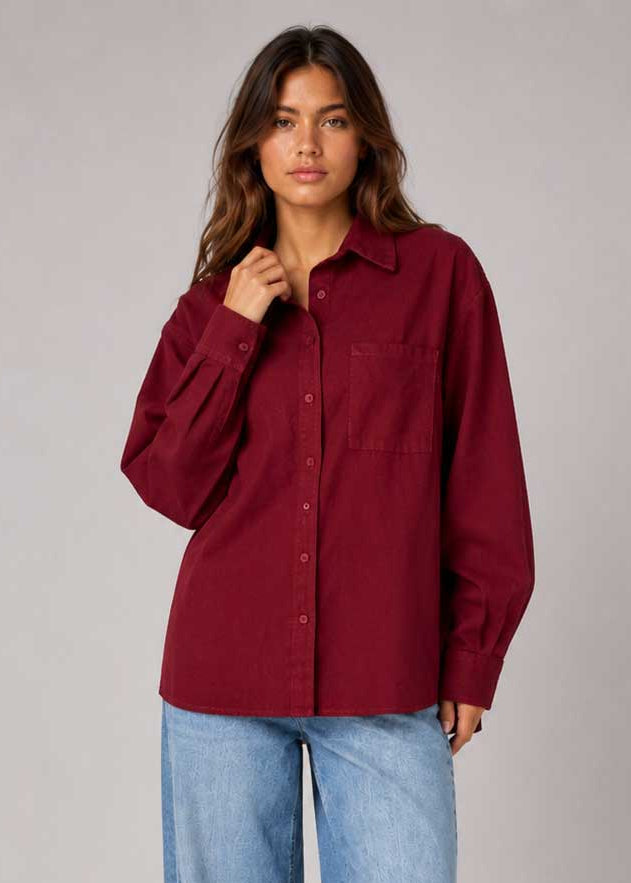 Burgundy Oversized Shirt – Linen Effect linen shirt CIZARO - Cizaro Jeans