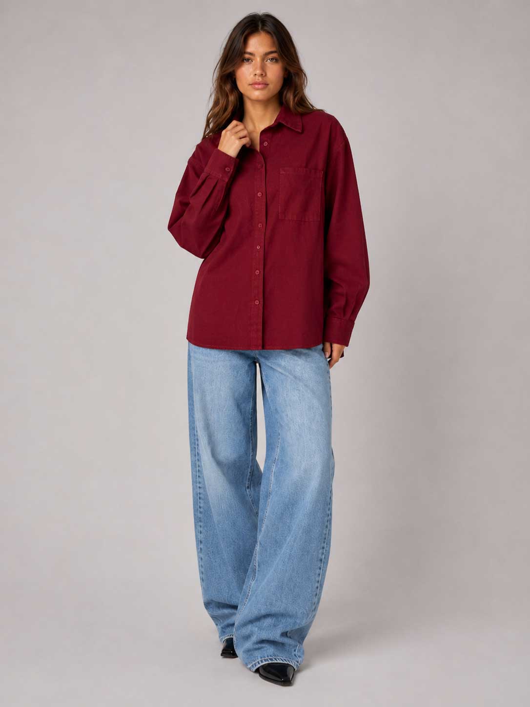 Burgundy Oversized Shirt – Linen Effect linen shirt CIZARO - Cizaro Jeans