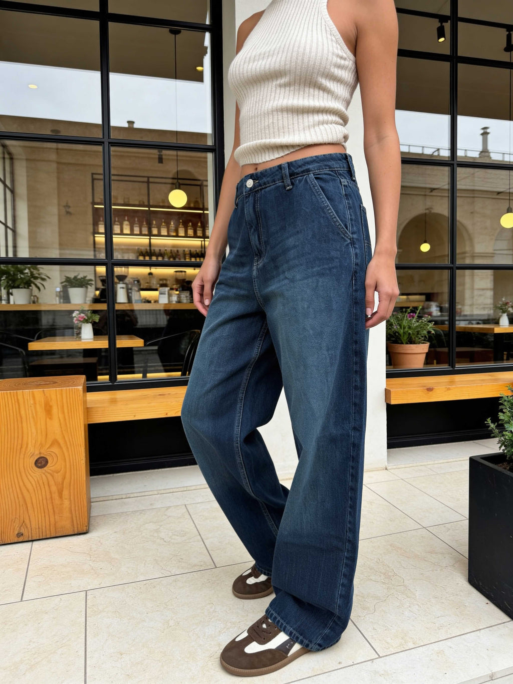 Skater – High-Waist Deep Vintage Green Jeans Skater CIZARO - Cizaro Jeans
