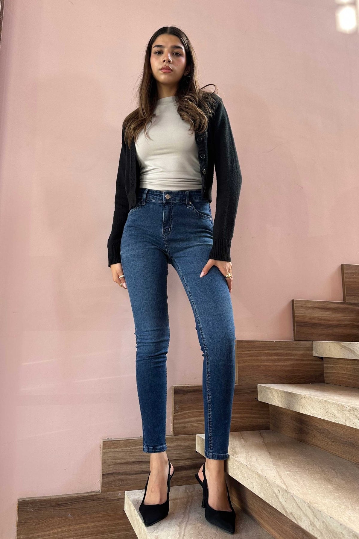 Skinny - High-Waist Dark Blue Jeans Mom-Fit CIZARO - Cizaro Jeans