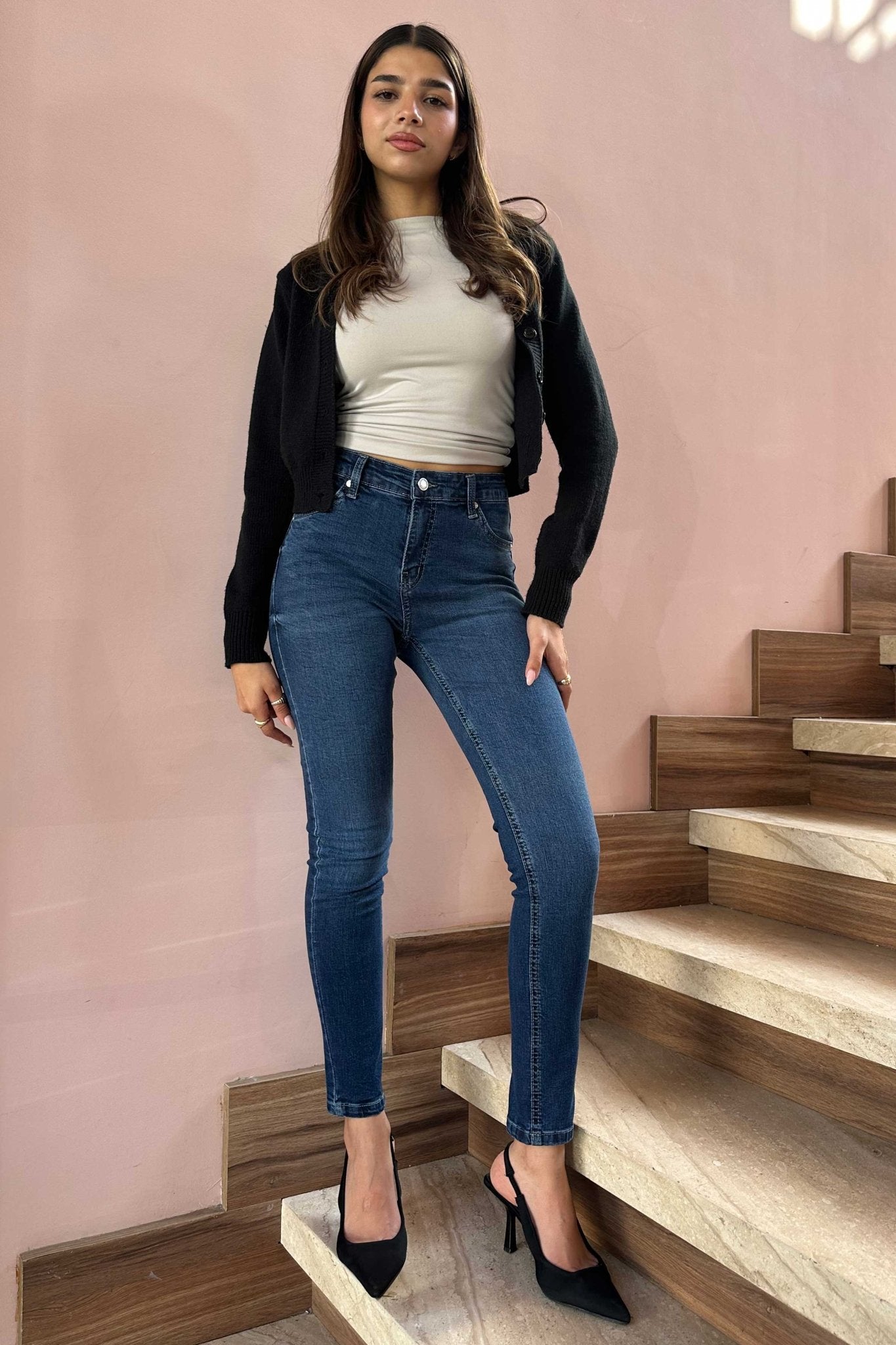 Skinny - High-Waist Dark Blue Jeans Flare CIZARO - Cizaro Jeans