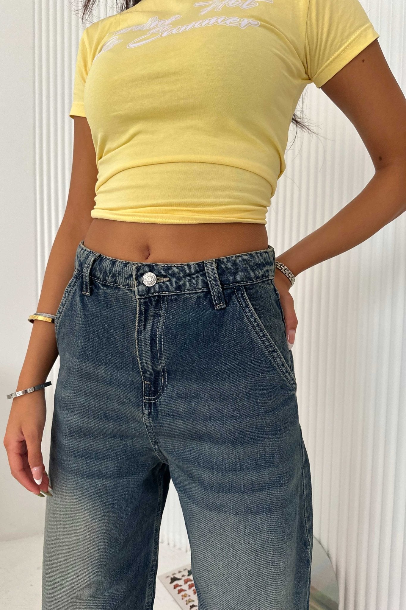 Skater - High-Waist Faded Vintage Blue Jeans Skater CIZARO - Cizaro Jeans