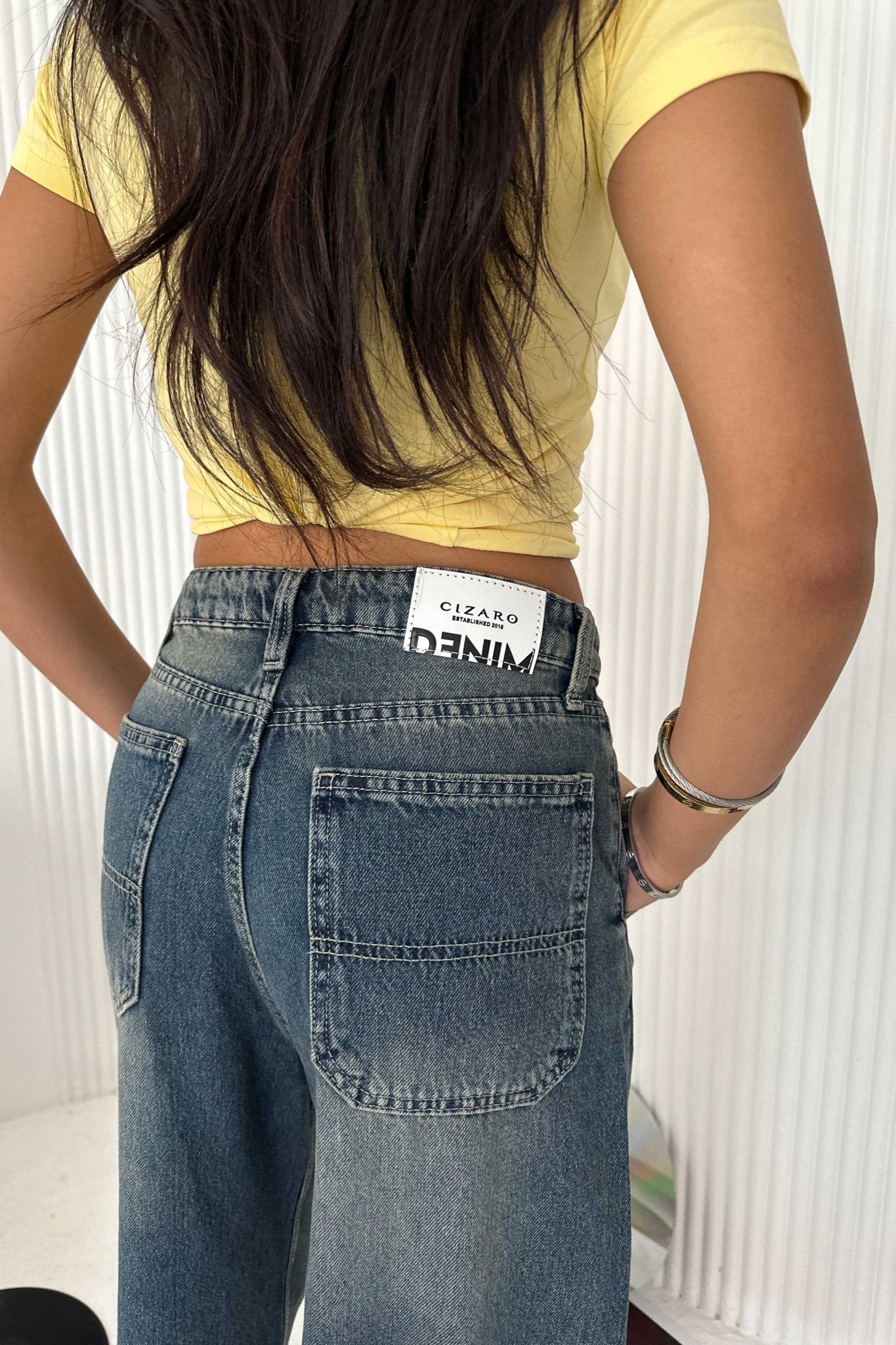Skater - High-Waist Faded Vintage Blue Jeans Skater CIZARO - Cizaro Jeans
