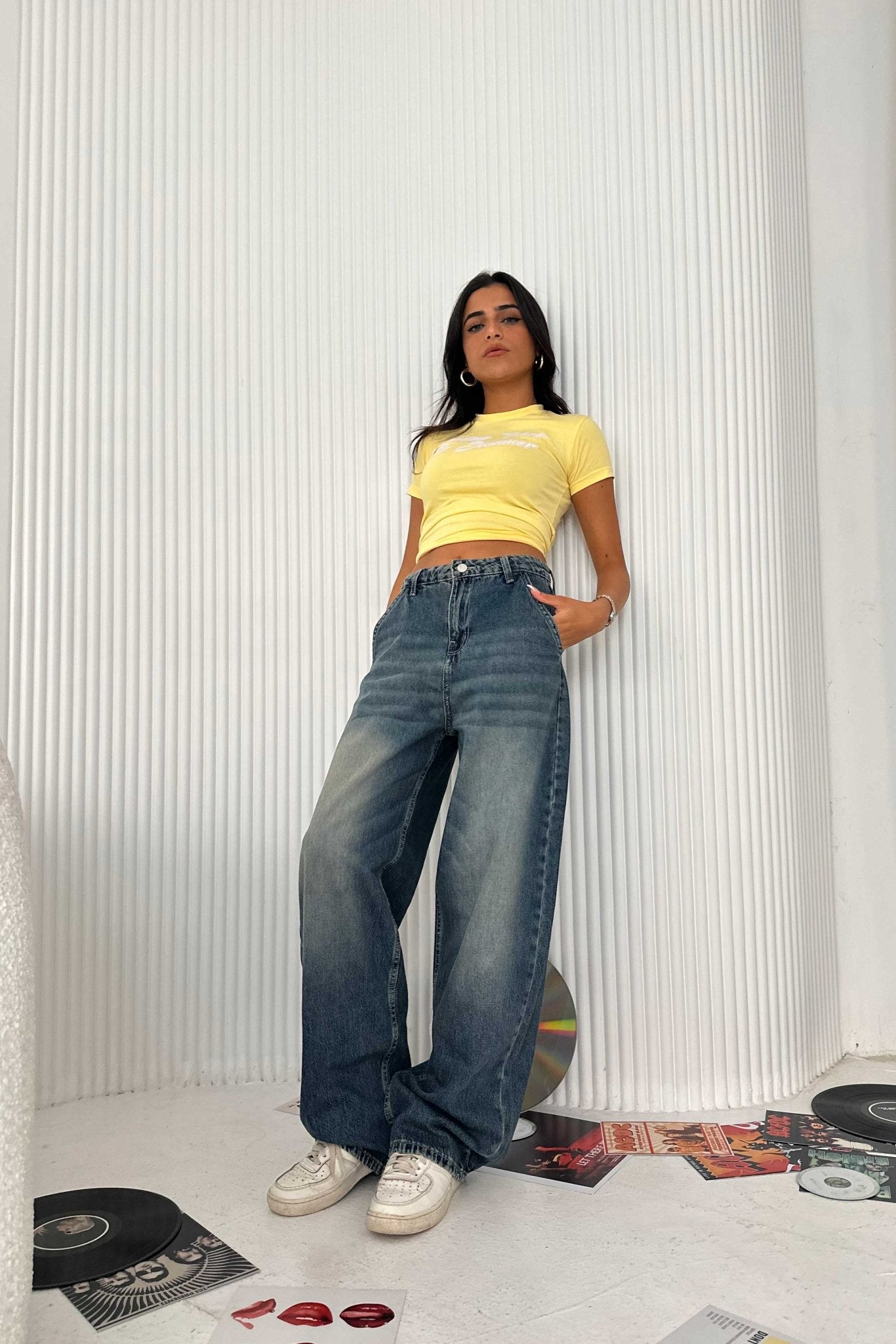 Skater - High-Waist Faded Vintage Blue Jeans Skater CIZARO - Cizaro Jeans