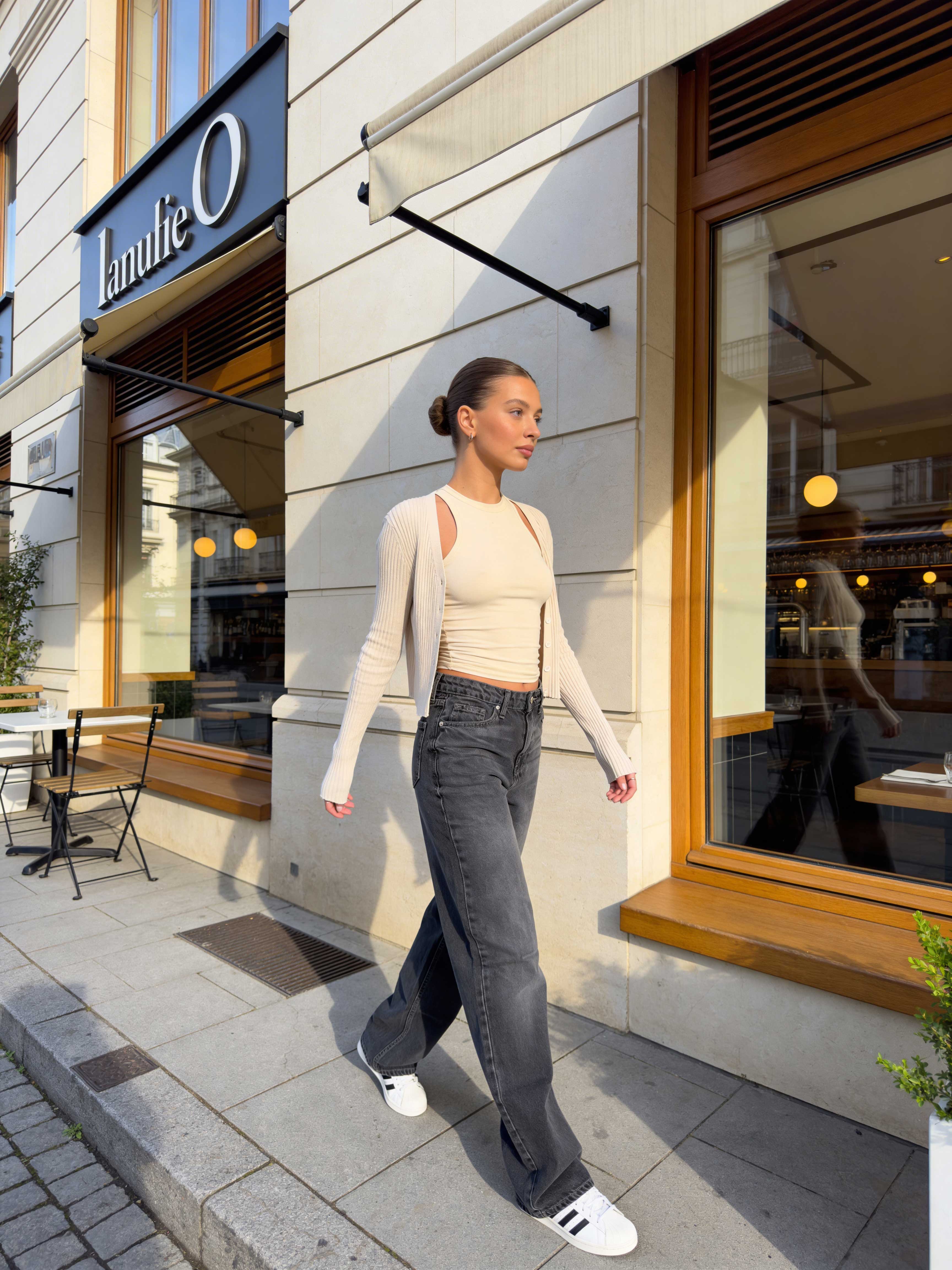 Straight High waist charcoal black jeans Straight CIZARO - Cizaro Jeans