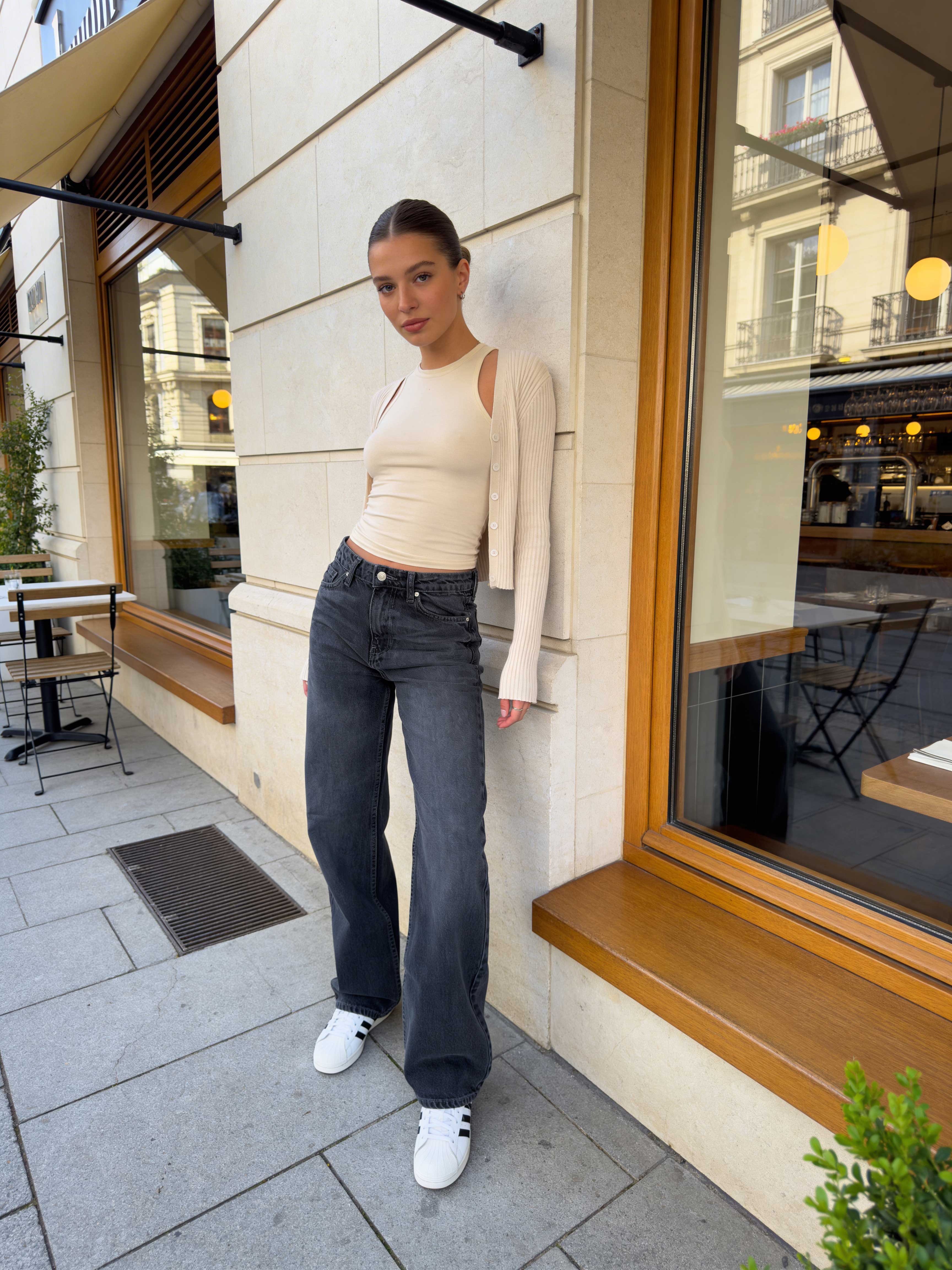 Straight High waist charcoal black jeans Straight CIZARO - Cizaro Jeans