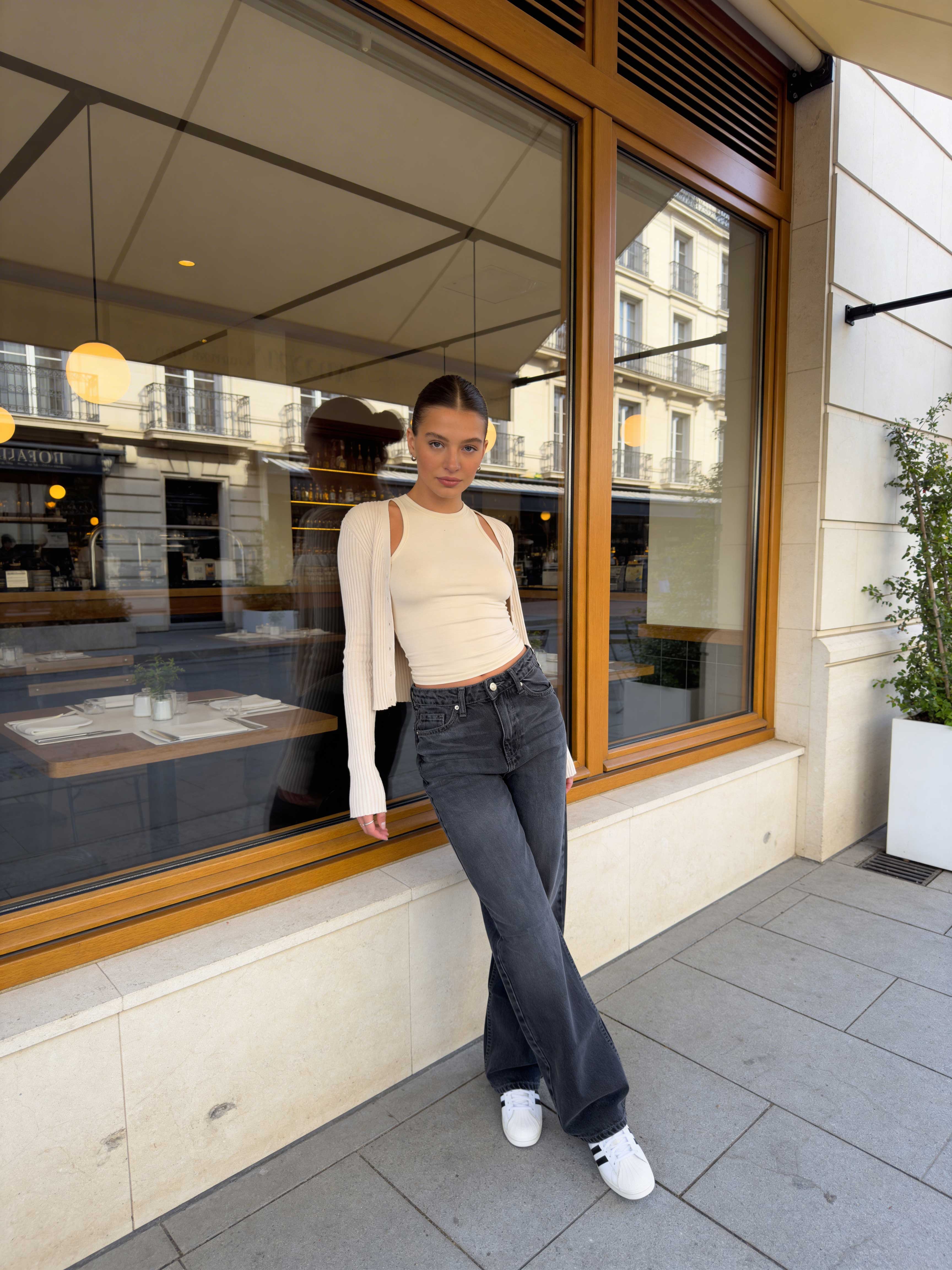 Straight High waist charcoal black jeans Straight CIZARO - Cizaro Jeans