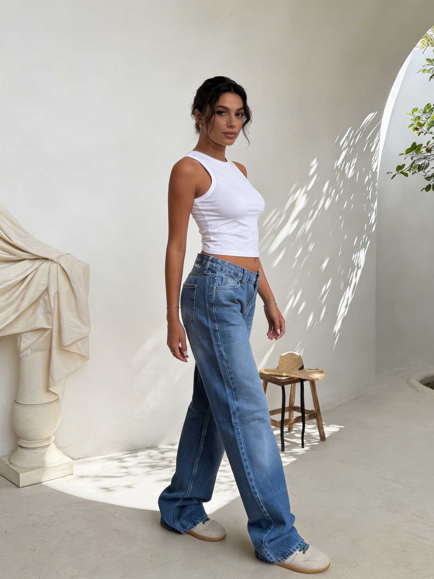 Perfect Straight – Low-Waist Mid Blue Washed Jeans Straight CIZARO - Cizaro Jeans