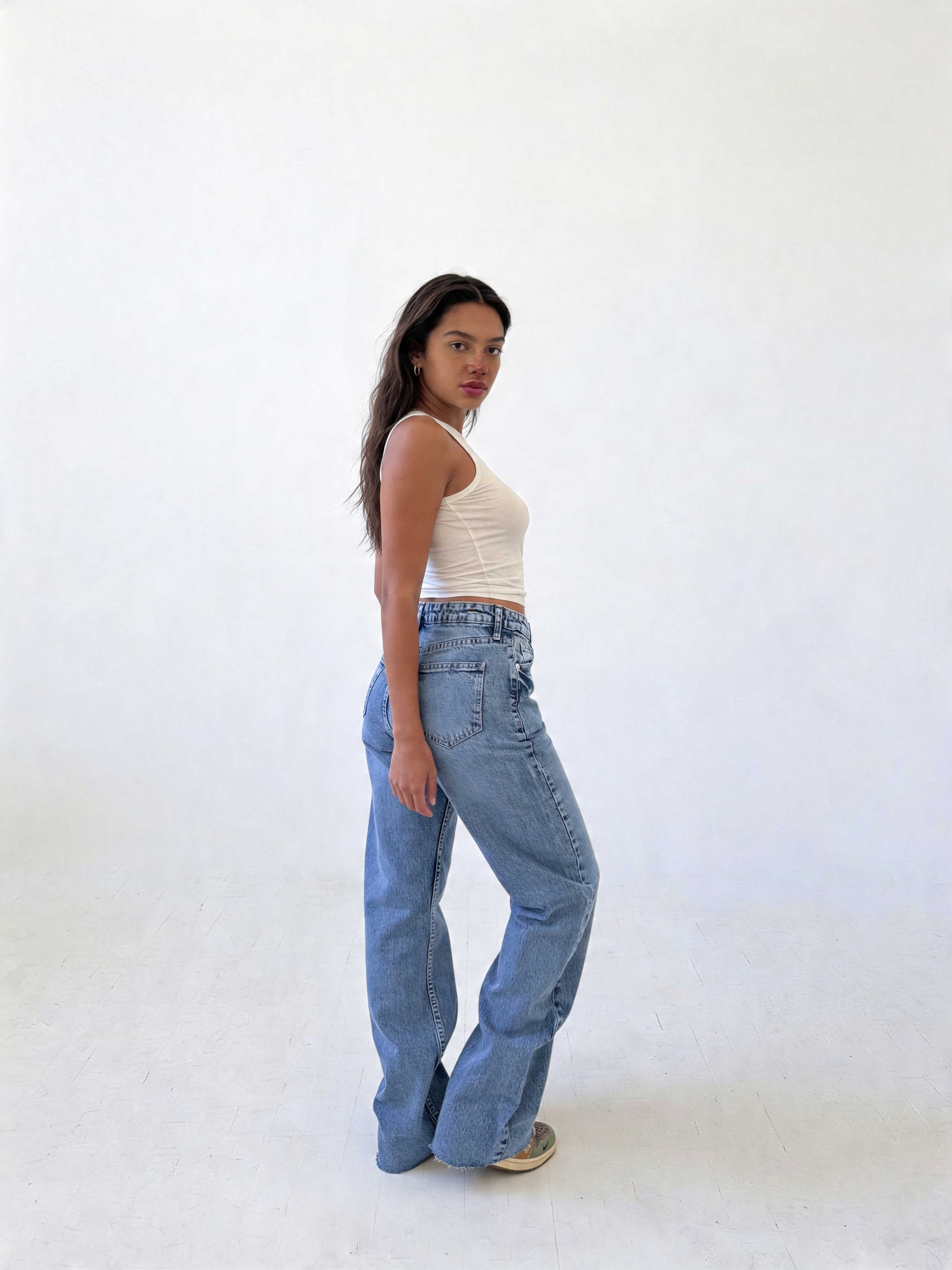 Ultra Comfort Straight – Raw Hem High-Waist Mid Acid Blue Jeans straight CIZARO - Cizaro Jeans