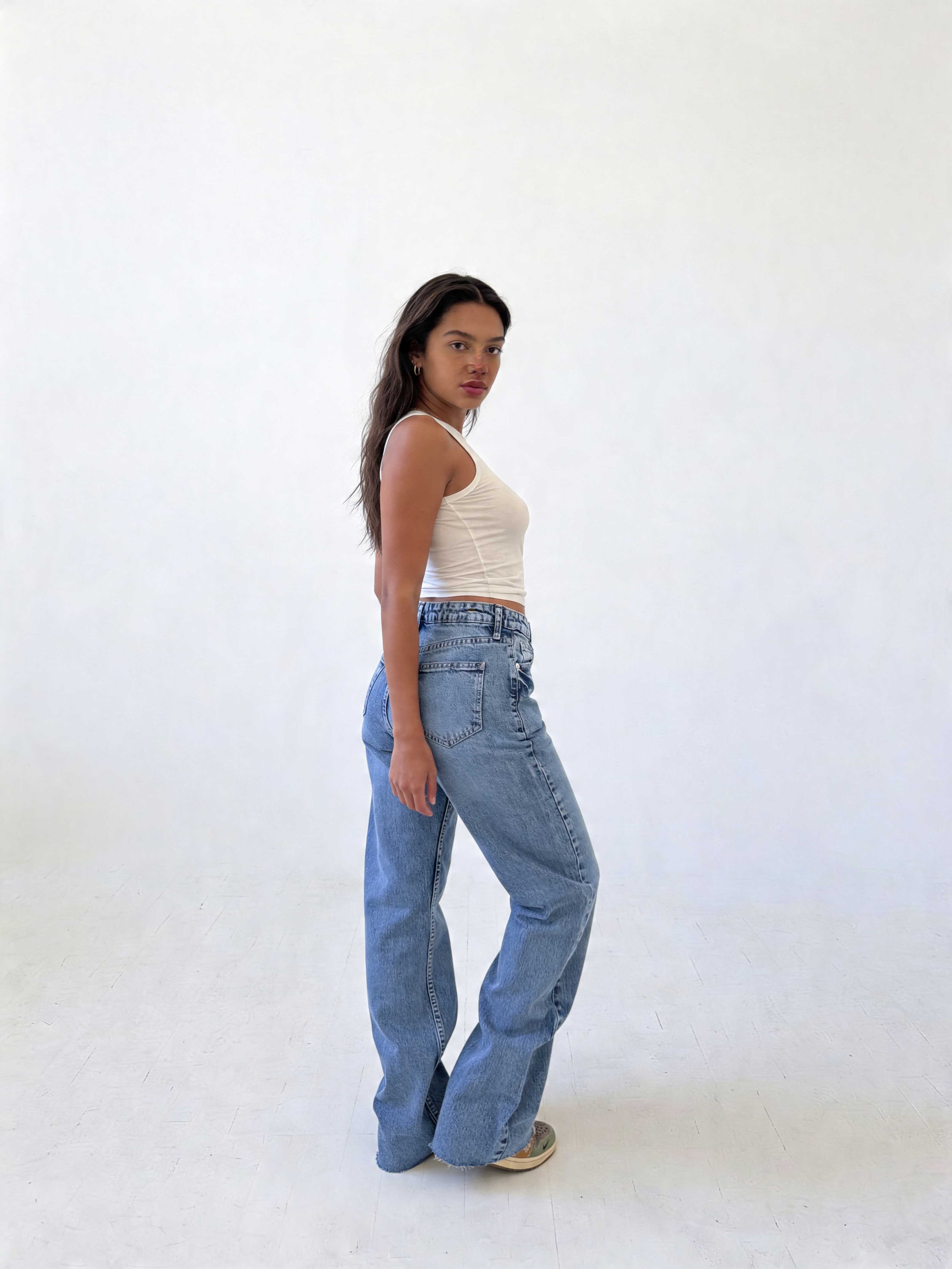 Ultra Comfort Straight – Raw Hem High-Waist Mid Acid Blue Jeans straight CIZARO - Cizaro Jeans