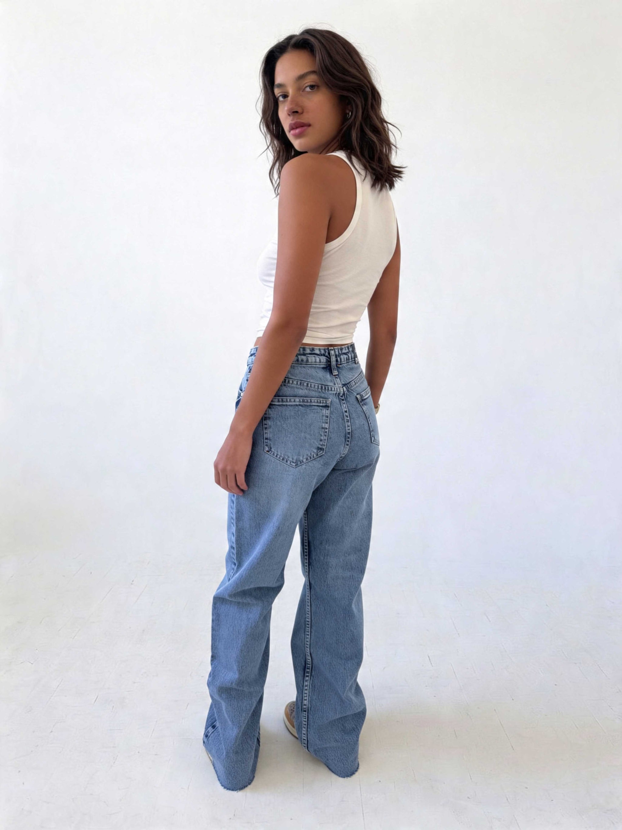 Ultra Comfort Straight – Raw Hem High-Waist Mid Acid Blue Jeans straight CIZARO - Cizaro Jeans