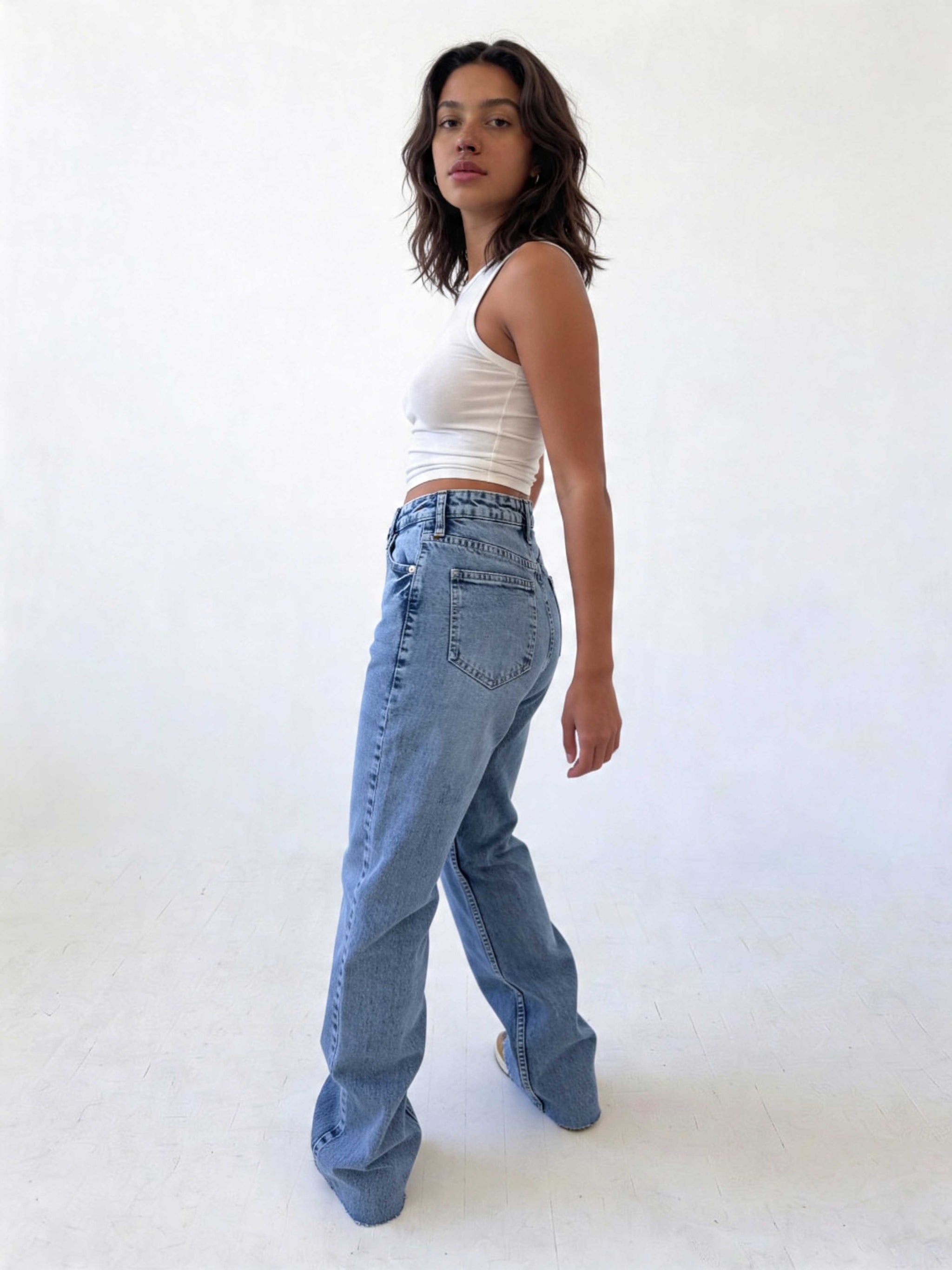 Ultra Comfort Straight – Raw Hem High-Waist Mid Acid Blue Jeans straight CIZARO - Cizaro Jeans