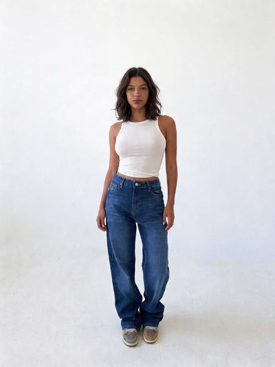 Ultra Comfort Straight – High-Waist Sapphire Ocean Blue Jeans Straight CIZARO - Cizaro Jeans