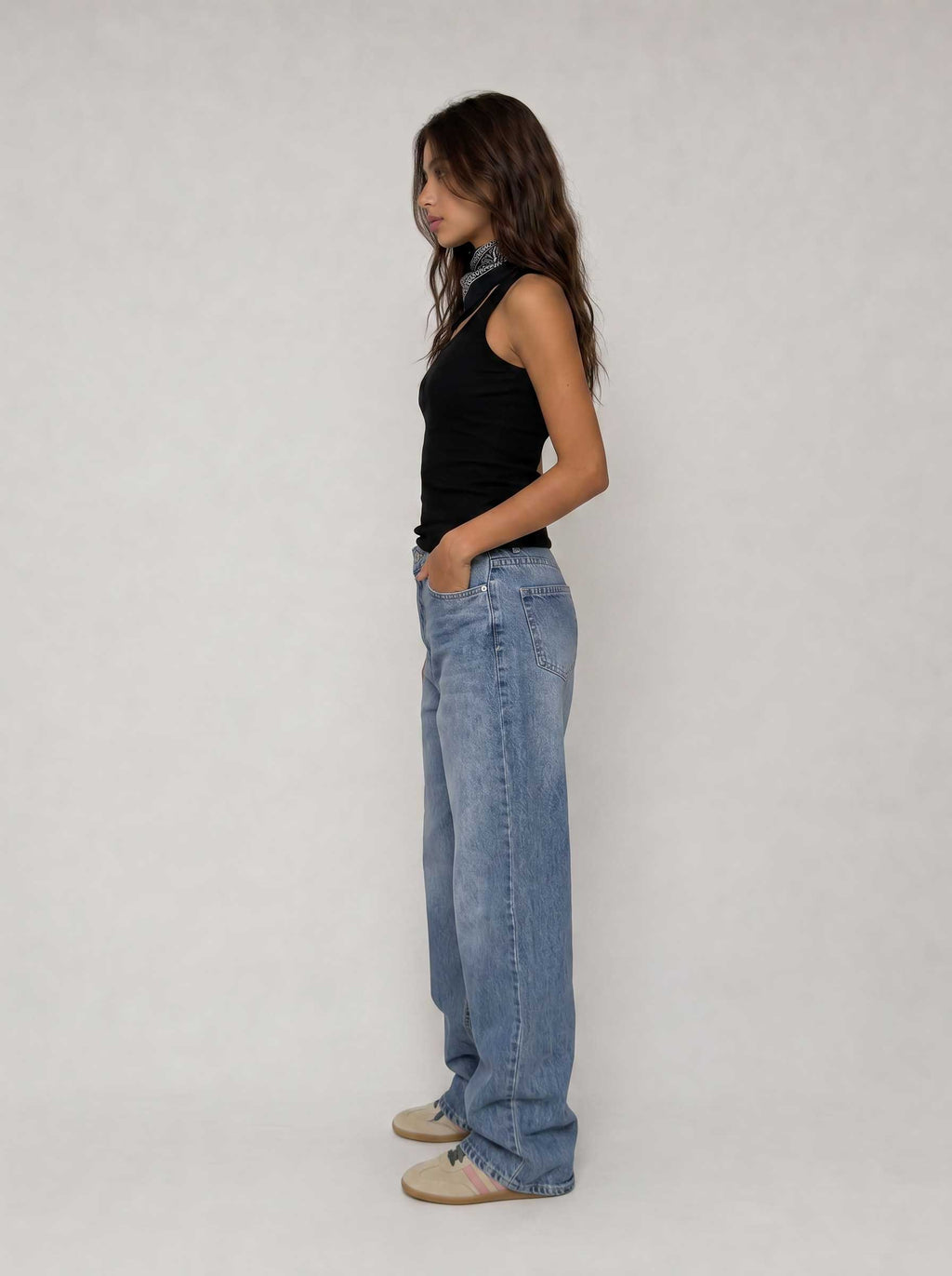 High waisted mid washed blue straight jeans straight CIZARO - Cizaro Jeans