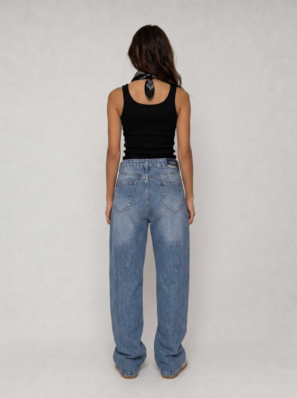 High waisted mid washed blue straight jeans straight CIZARO - Cizaro Jeans