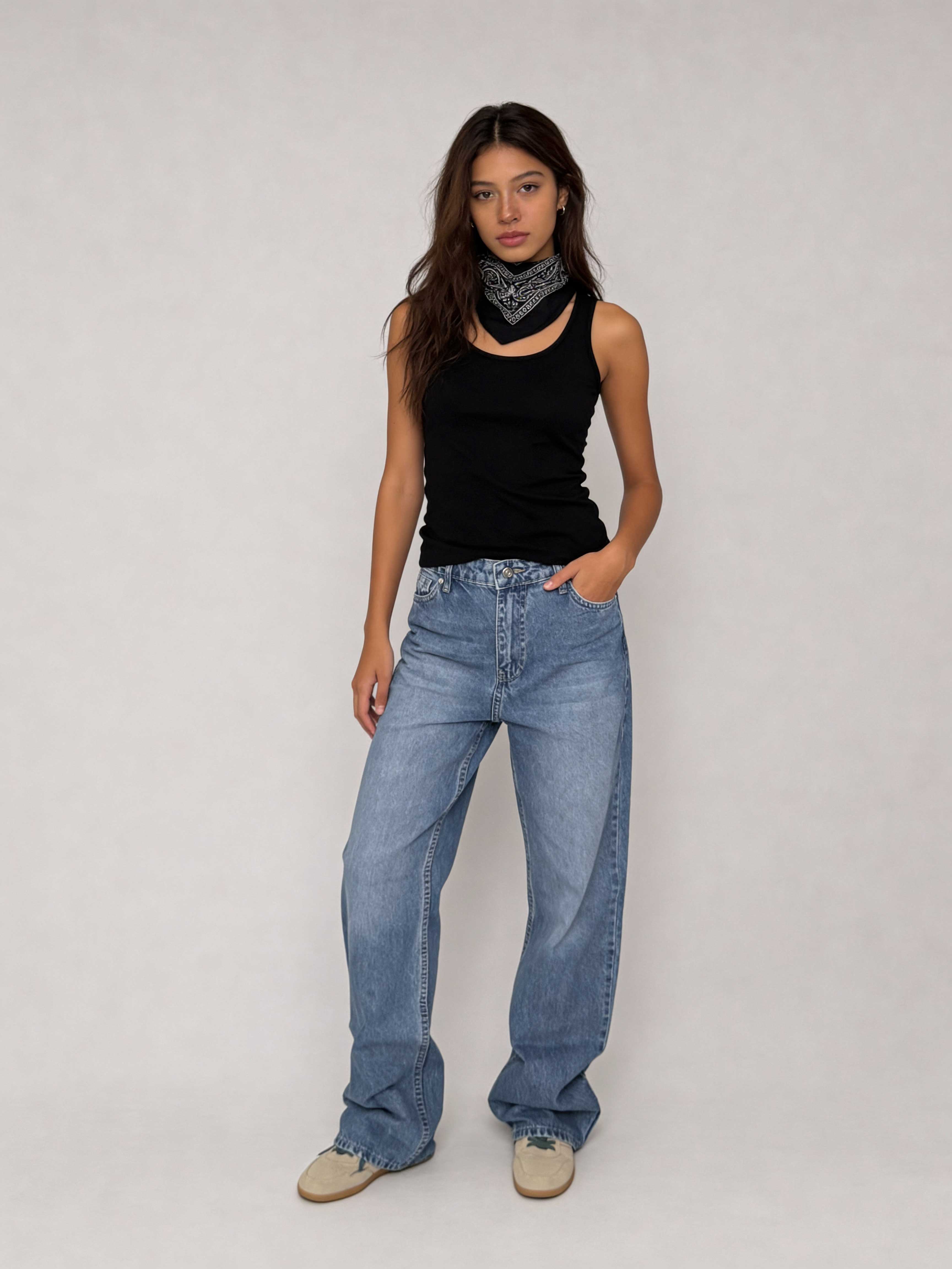 High waisted mid washed blue straight jeans straight CIZARO - Cizaro Jeans