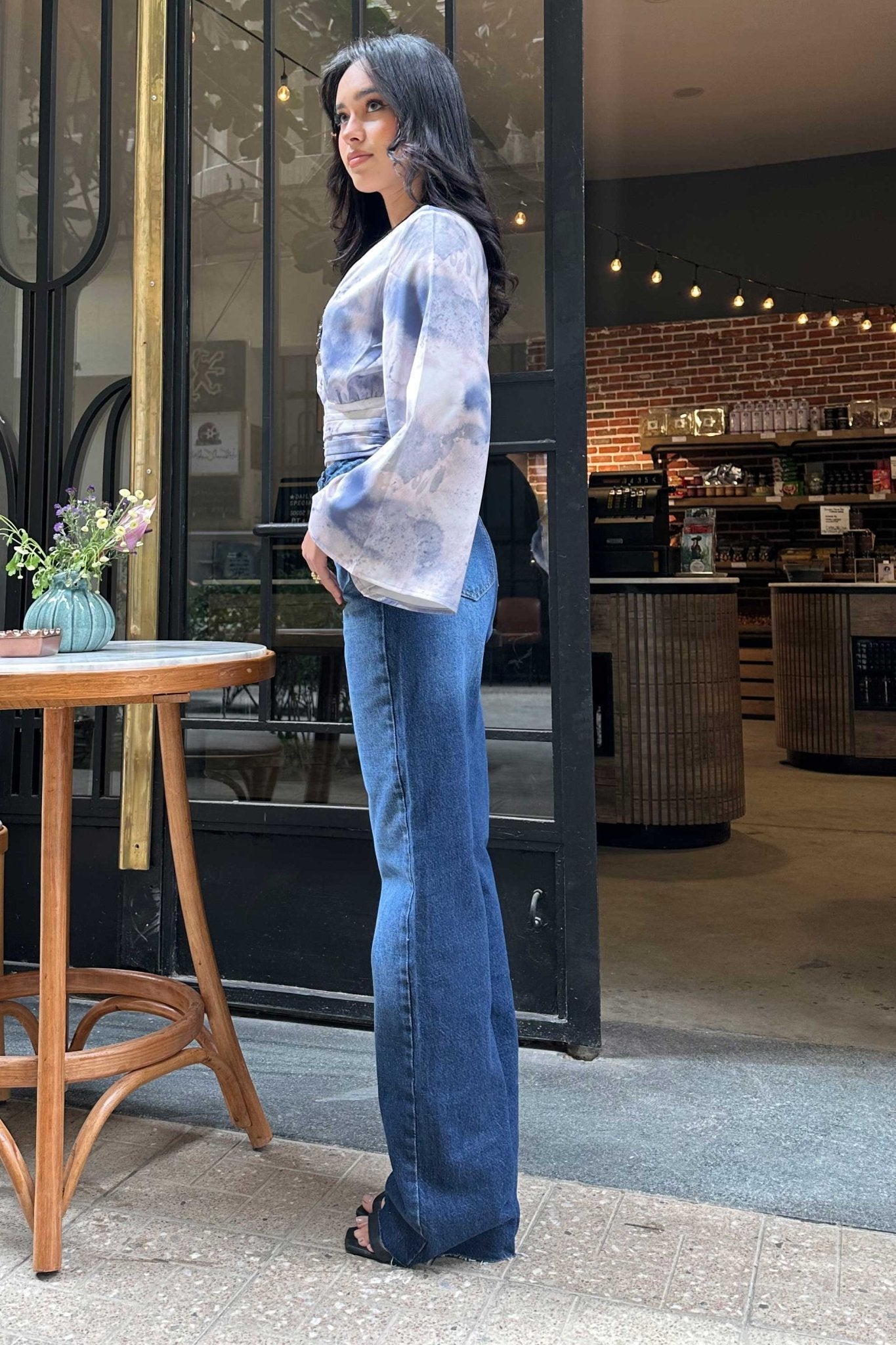 Straight Jeans - Deep Navy Blue Washed Jeans. Wide Leg CIZARO - Cizaro Jeans