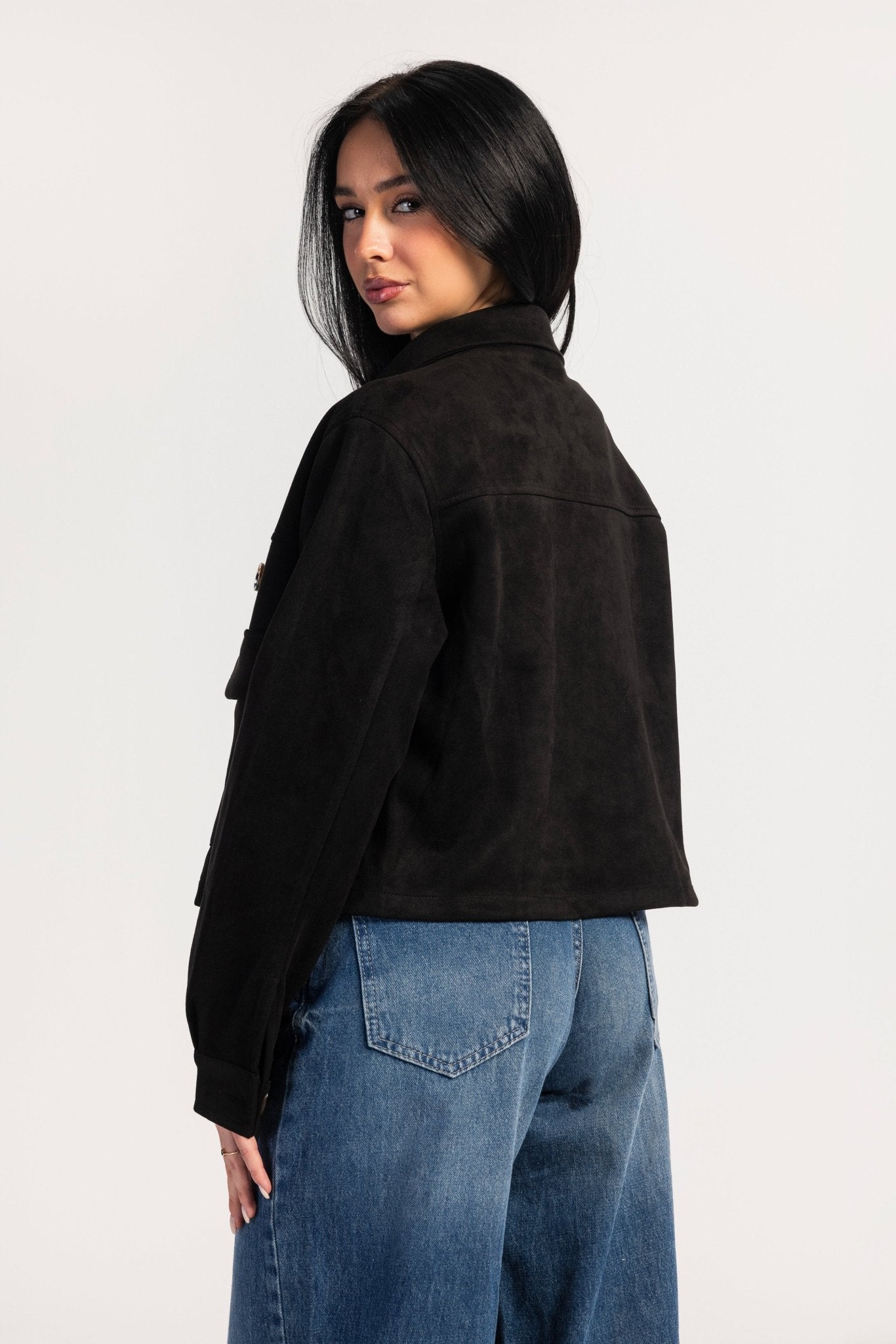 Cropped Suede Jacket – Black Jacket CIZARO - Cizaro Jeans