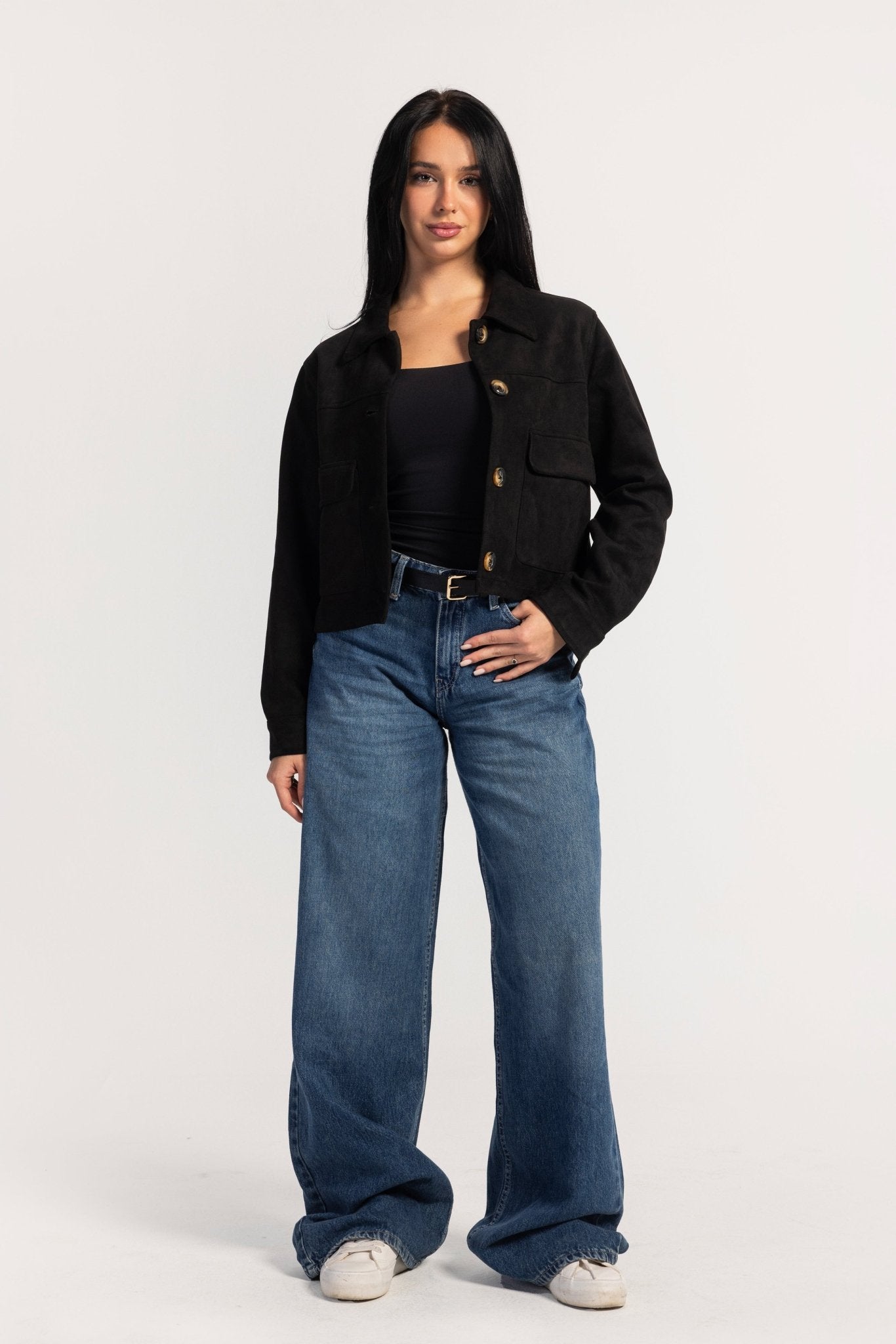 Cropped Suede Jacket – Black Jacket CIZARO - Cizaro Jeans