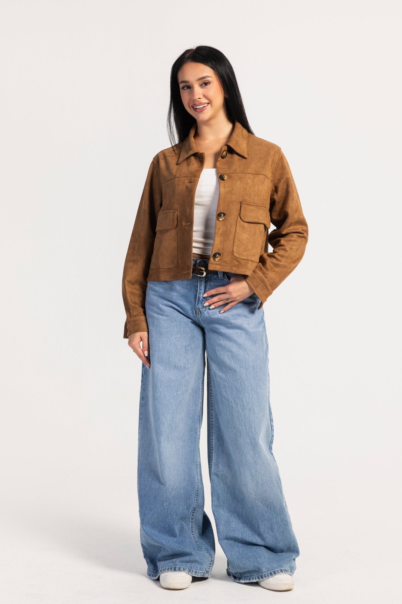 Cropped Suede Jacket – Honey Brown Jacket CIZARO - Cizaro Jeans