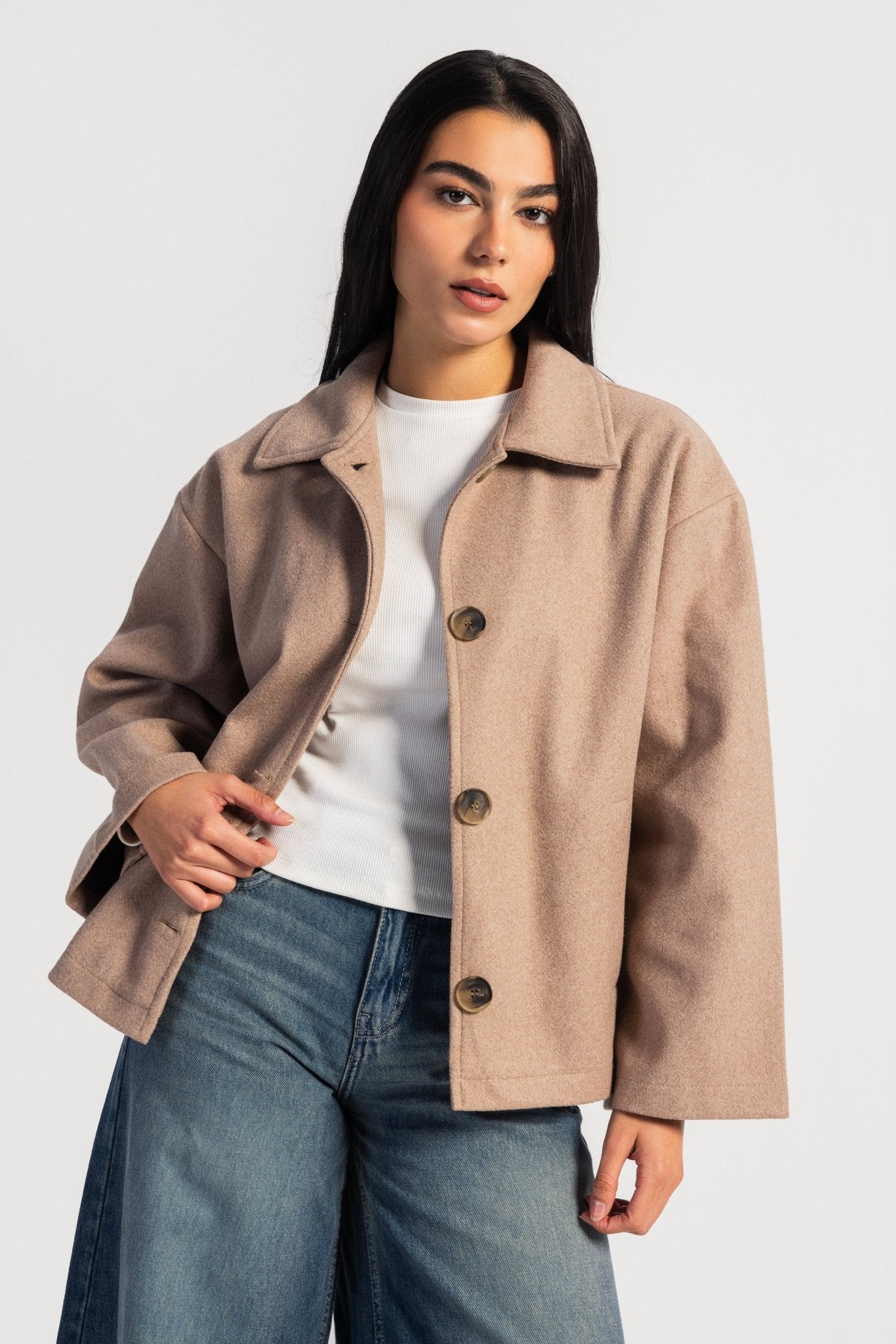 Jacket – Relaxed Fit Wool Beige Jacket CIZARO - Cizaro Jeans